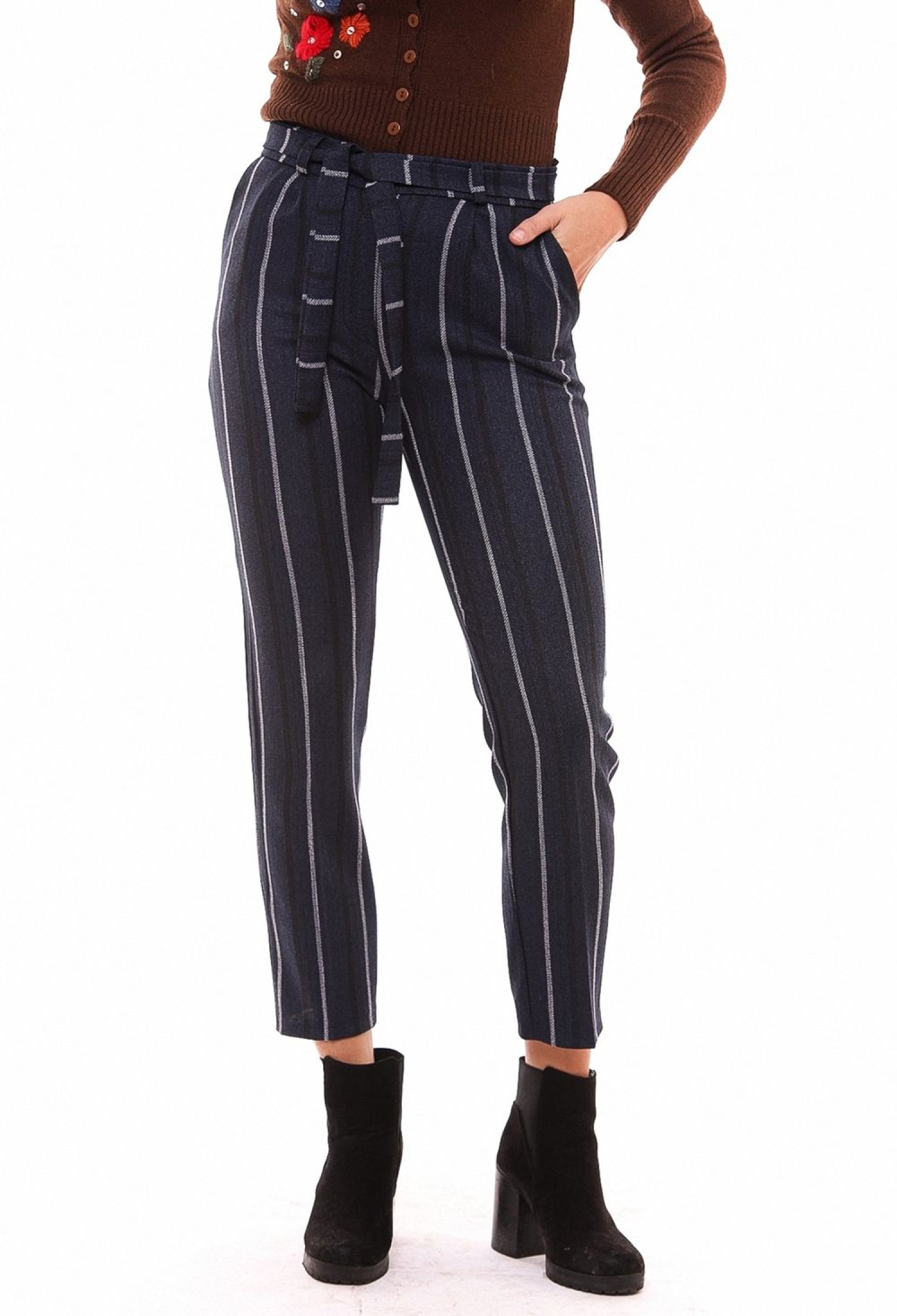 SenseStriped Ankle Trousers With Waist Belt - Brand: SENSE - Women & Kids, Baby Clothes Wholesale - TheBS Women