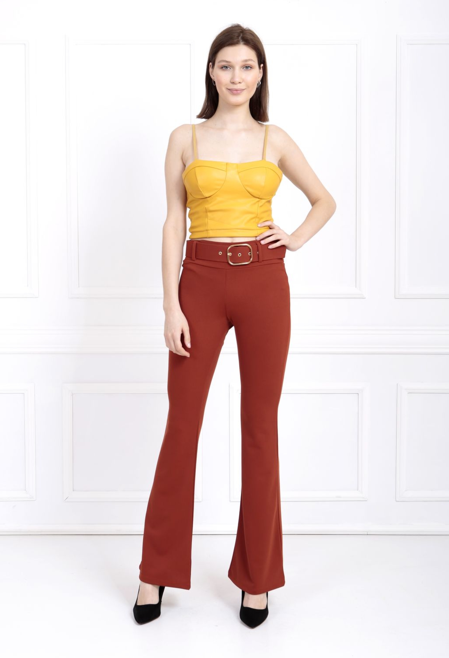 Sense Brick-Cut Belted Knitted Fabric Trousers PNT32439 - Brand: SENSE - Women & Kids, Baby Clothes Wholesale - TheBS Women
