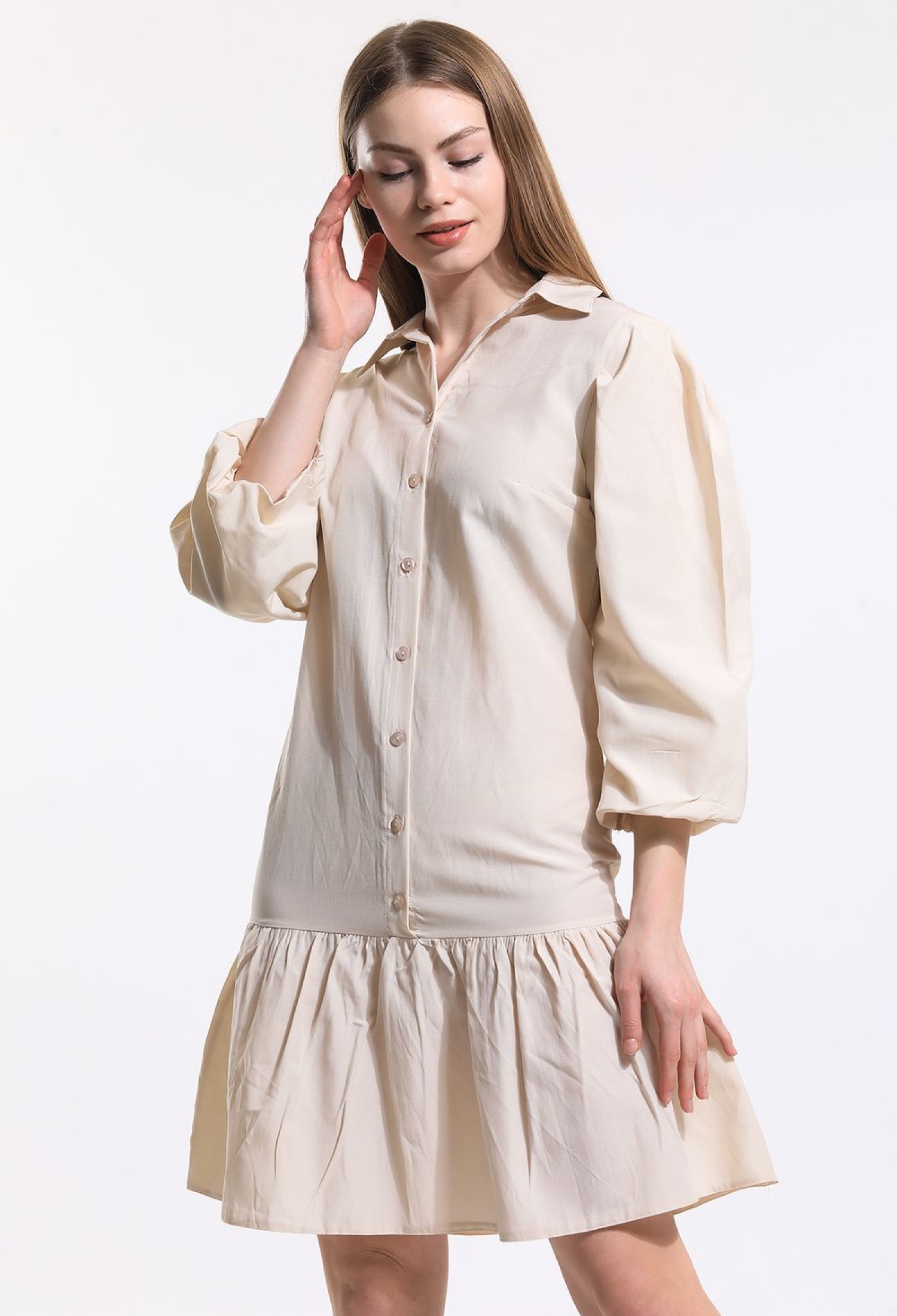 SenseButton-Front Shirt Collar Long Sleeve Dress - Brand: SENSE - Women & Kids, Baby Clothes Wholesale - TheBS Women