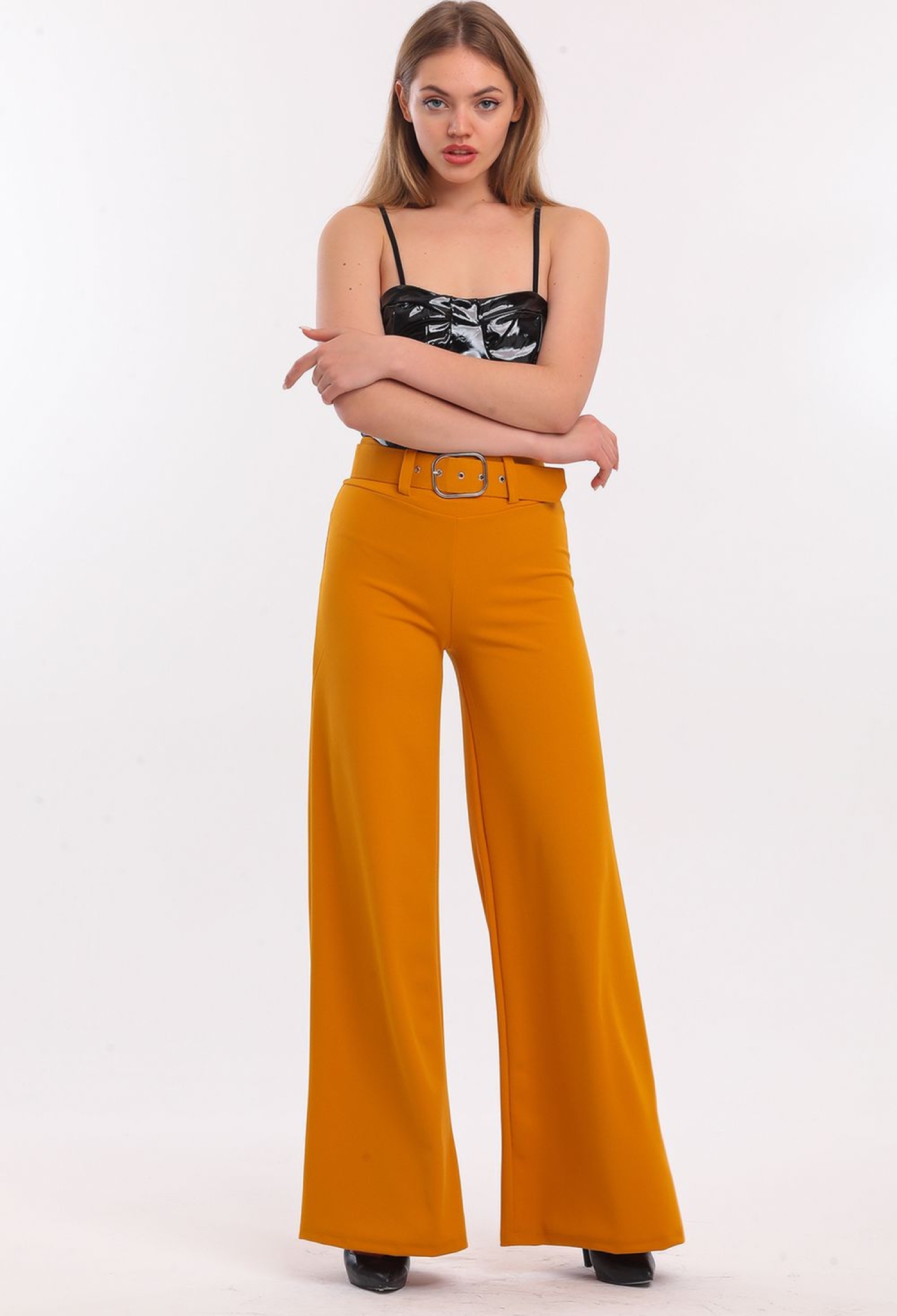 Sense Saffron Belted Flare Leg Scuba Crepe Trousers - Brand: SENSE - Women & Kids, Baby Clothes Wholesale - TheBS Women