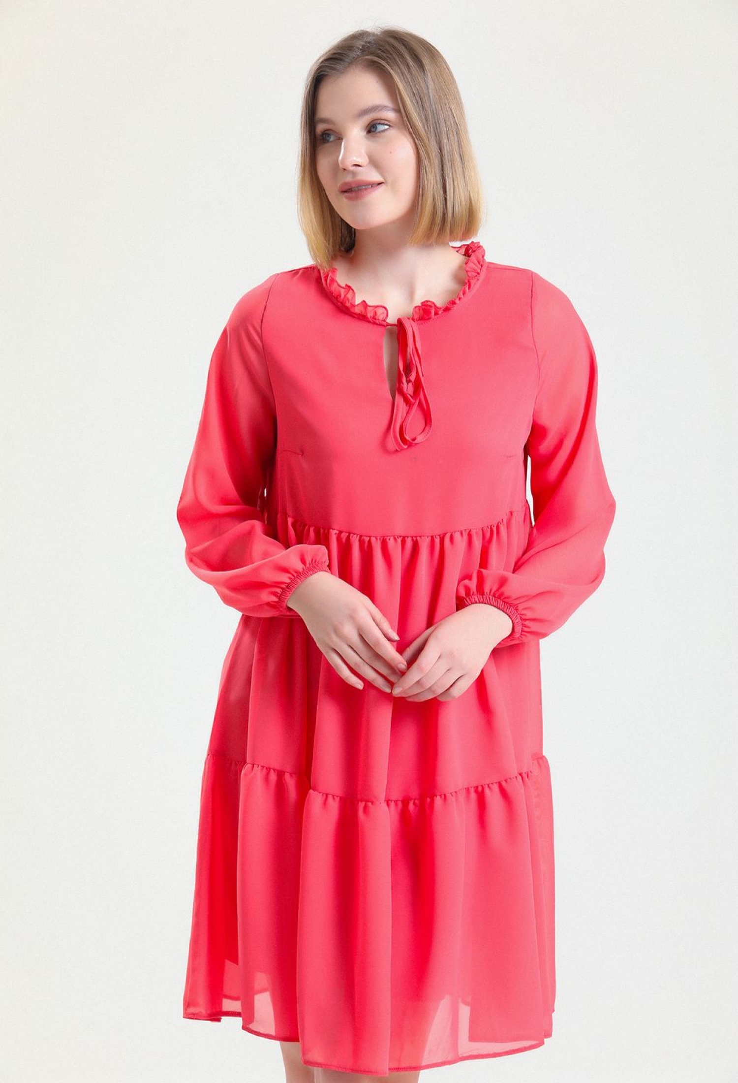 Sense Coral Halter Neck Long Sleeve Chiffon Lined Dress Elb32766 - Brand: SENSE - Women & Kids, Baby Clothes Wholesale - TheBS Women