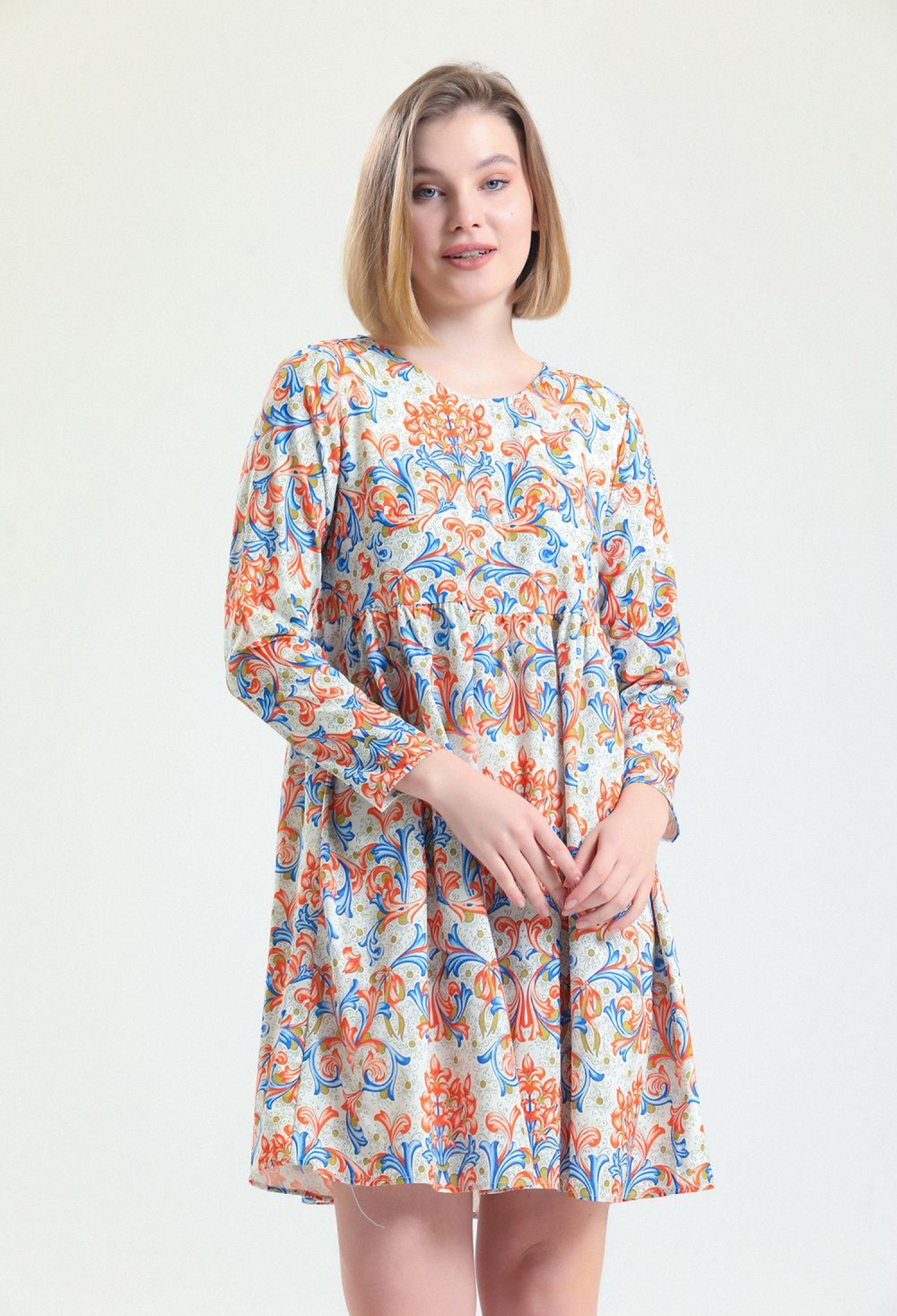 SenseFloralGathered Under BreastPool Neck Patterned Dress_Elb32126 - Brand: SENSE - Women & Kids, Baby Clothes Wholesale - TheBS Women