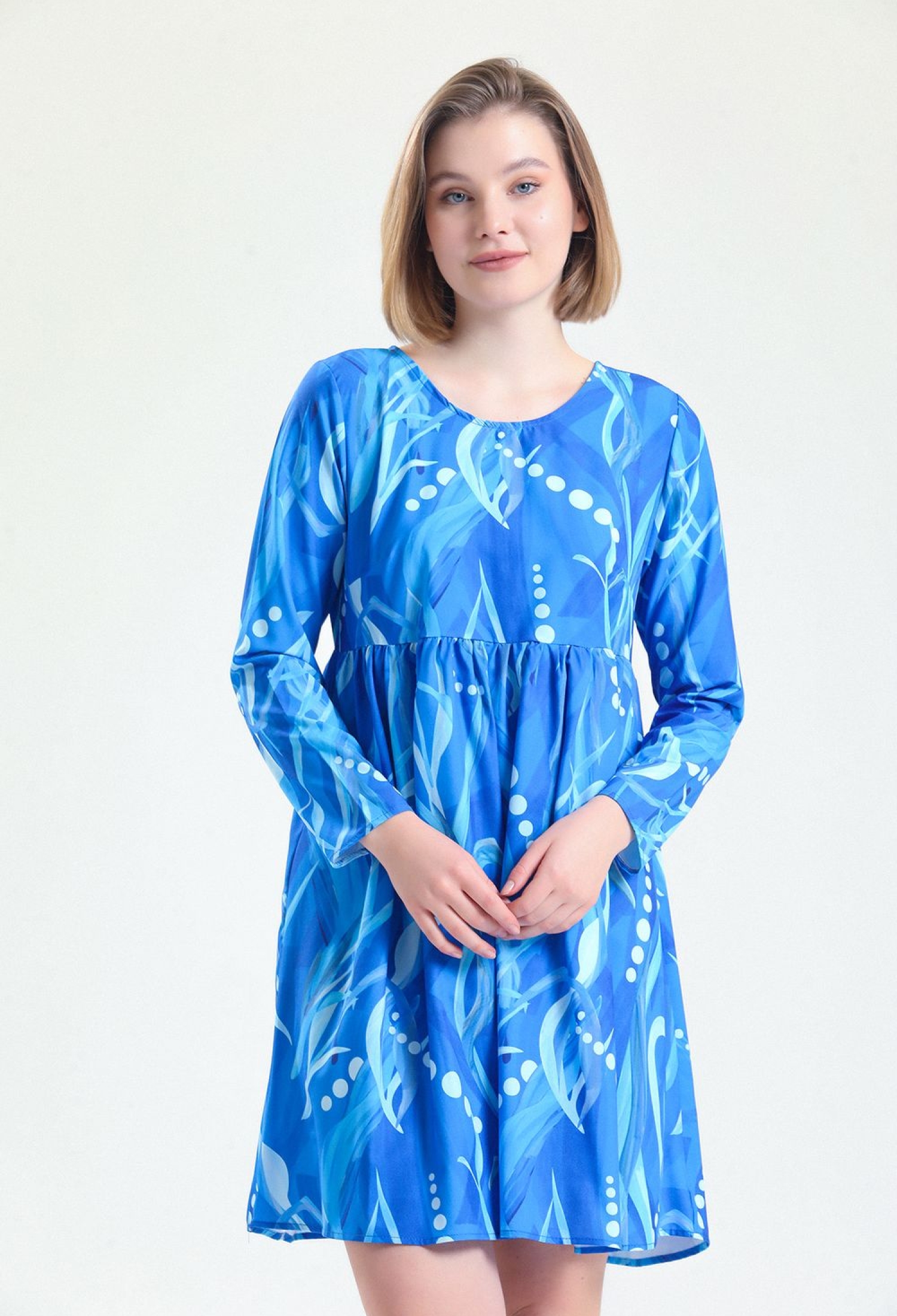 SenseGathered Under-Bust Pool Neck Patterned Dress_Elb32126 - Brand: SENSE - Women & Kids, Baby Clothes Wholesale - TheBS Women