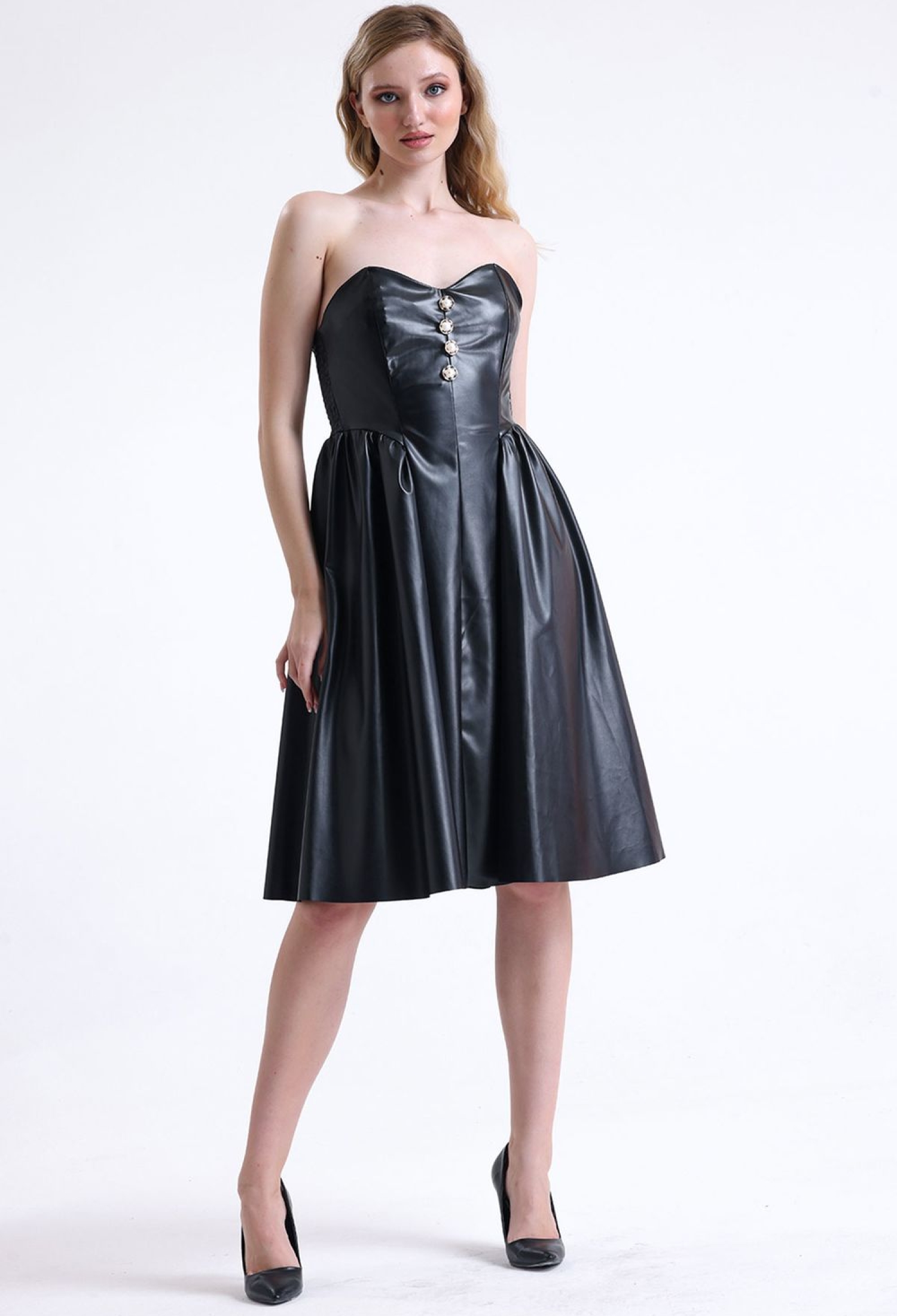 Sense Black Faux Leather Strapless Dress - Brand: SENSE - Women & Kids, Baby Clothes Wholesale - TheBS Women