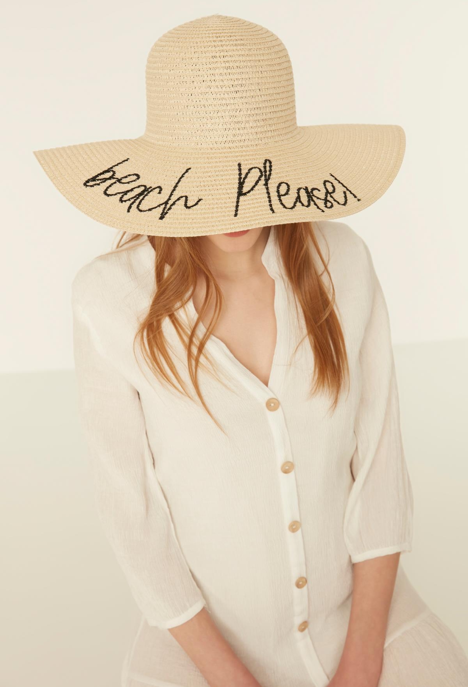 Beach Please Written Straw Flared Hat - Brand: Axesoire - Women & Kids, Baby Clothes Wholesale - TheBS Women