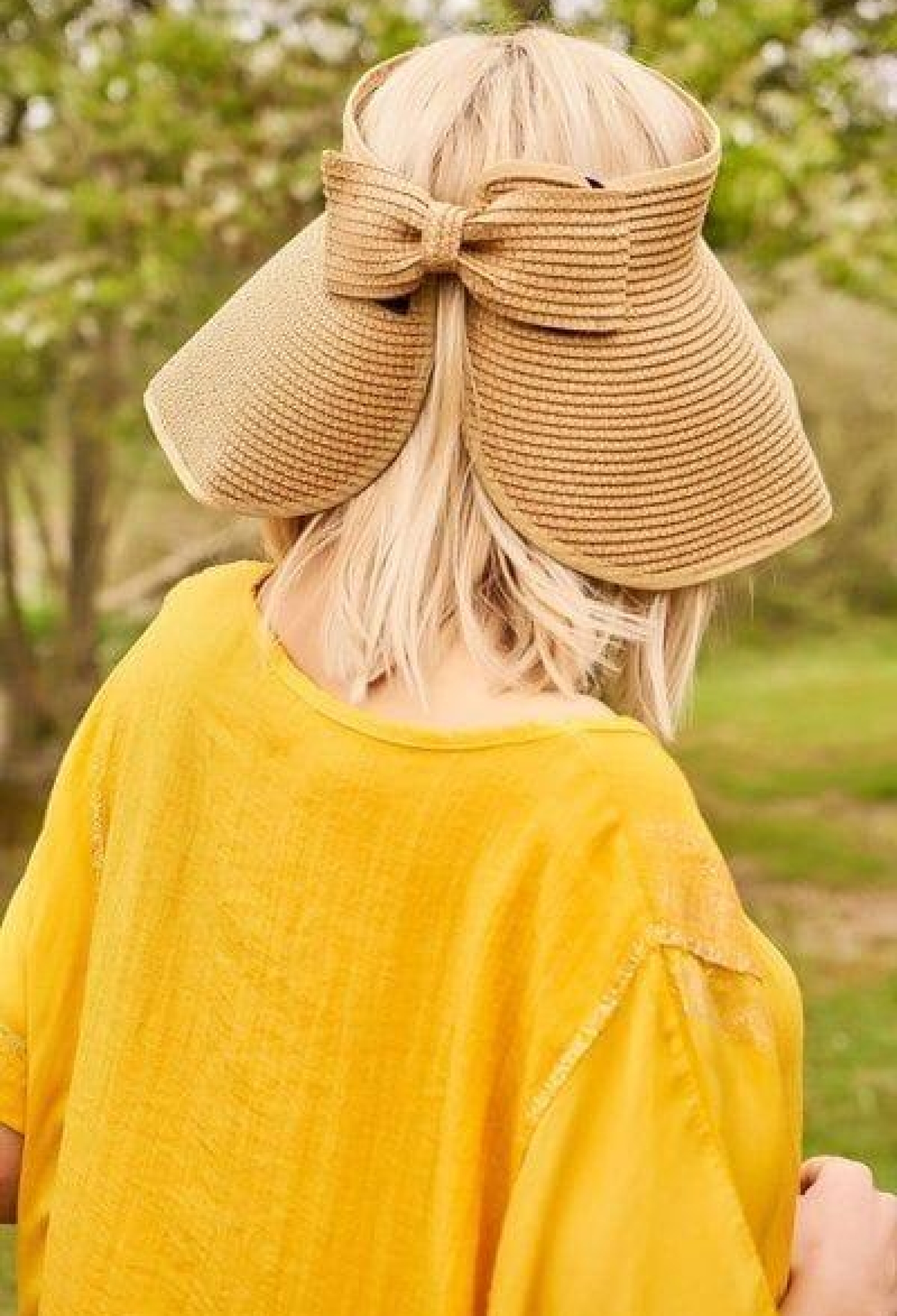 Wide Open Top Straw Visor Hat With Bow - Brand: Axesoire - Women & Kids, Baby Clothes Wholesale - TheBS Women