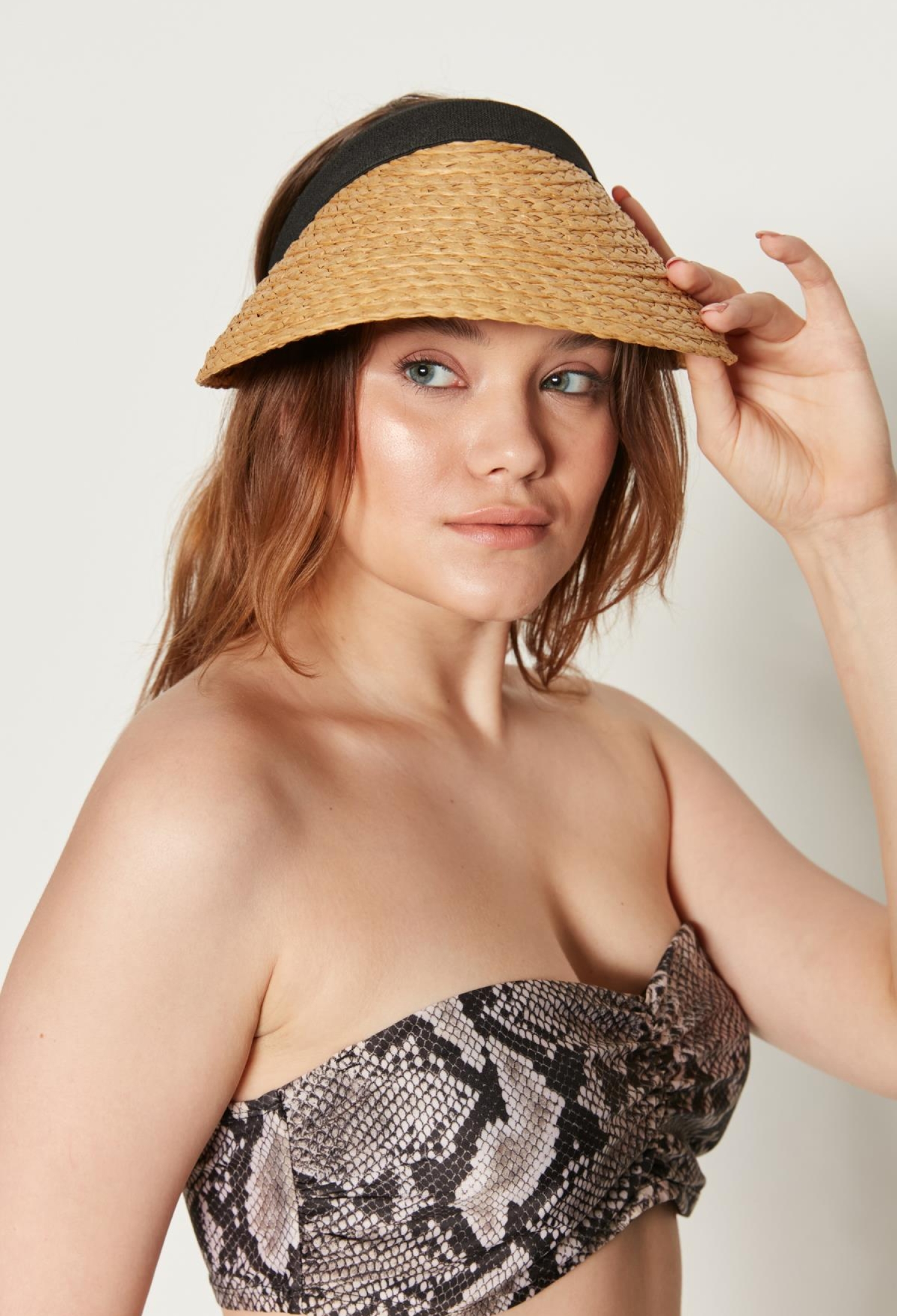 Black Striped Straw Visor Hat - Camel - Brand: Axesoire - Women & Kids, Baby Clothes Wholesale - TheBS Women