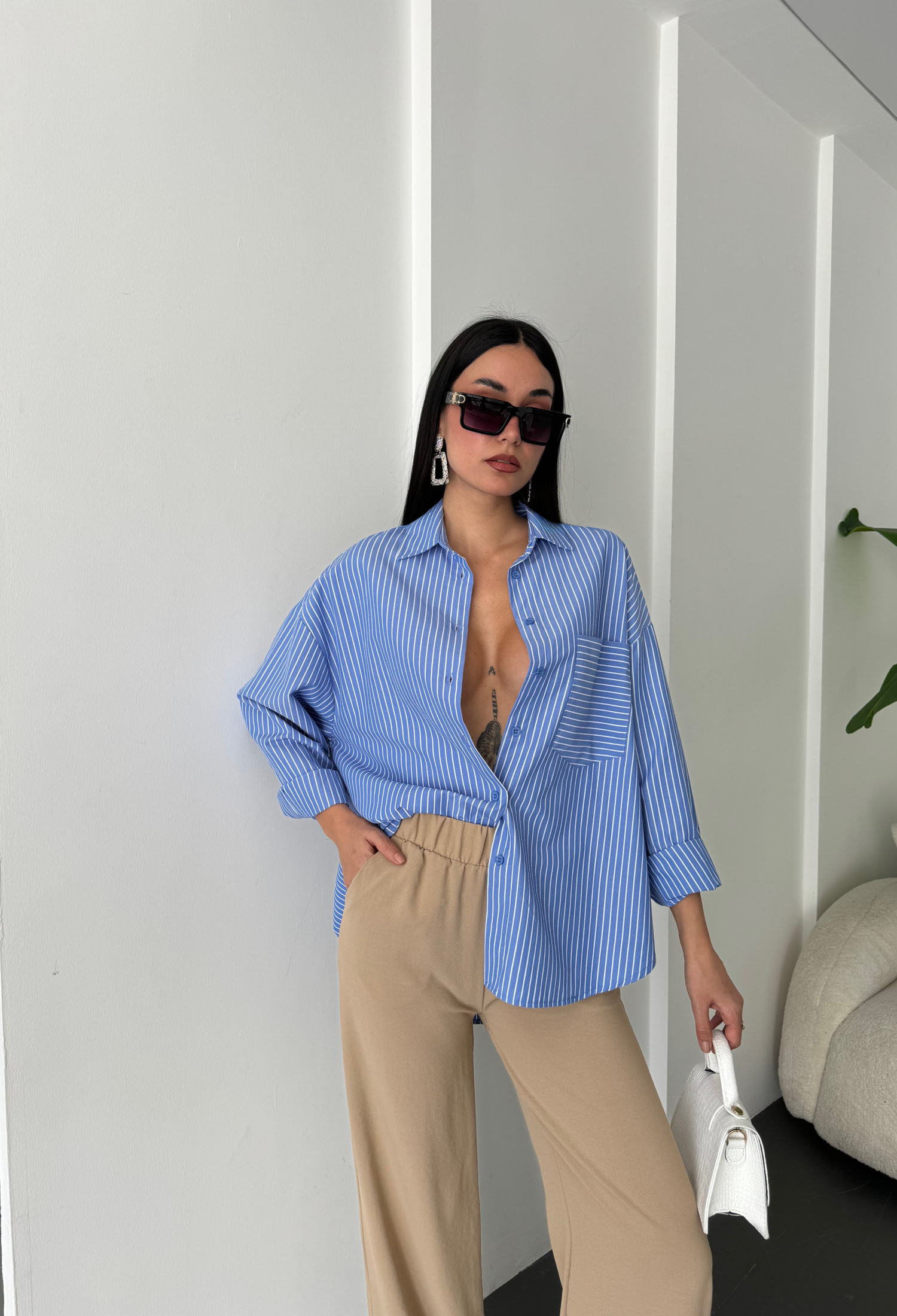 White Striped Oversize Pocket Shirt 27135 - Brand: First Angels - Women & Kids, Baby Clothes Wholesale - TheBS Women