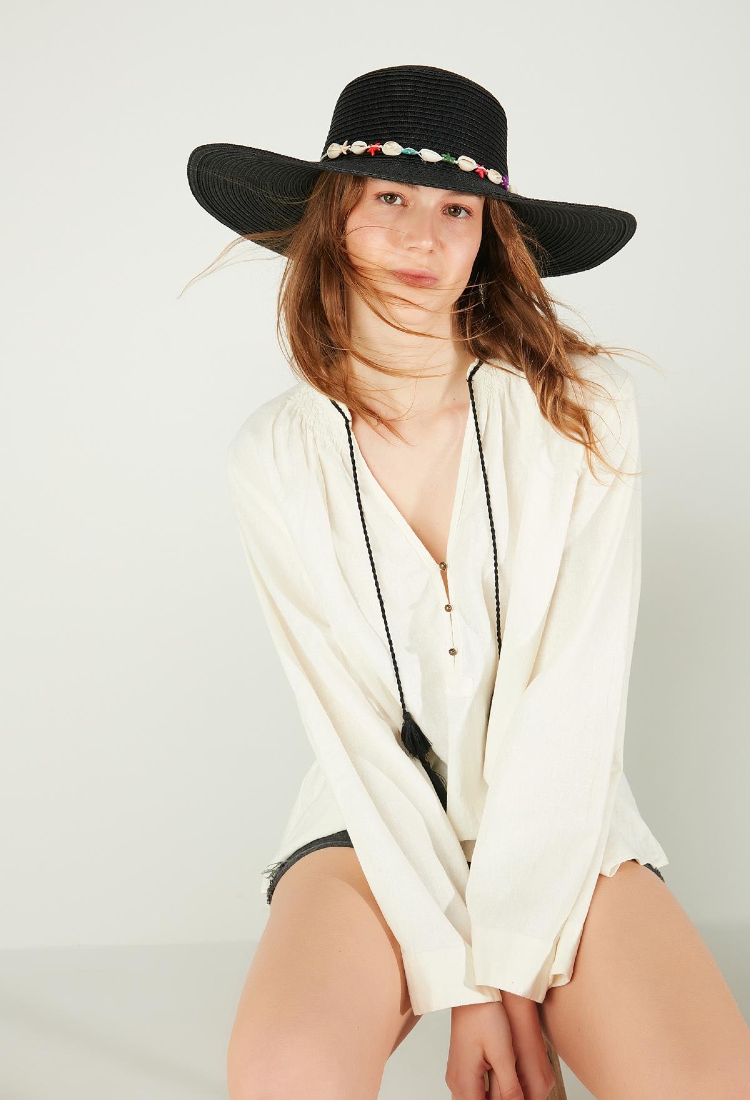 Wide Straw Hat With Ribbon Detail And Shell Ribbon - Brand: Axesoire - Women & Kids, Baby Clothes Wholesale - TheBS Women