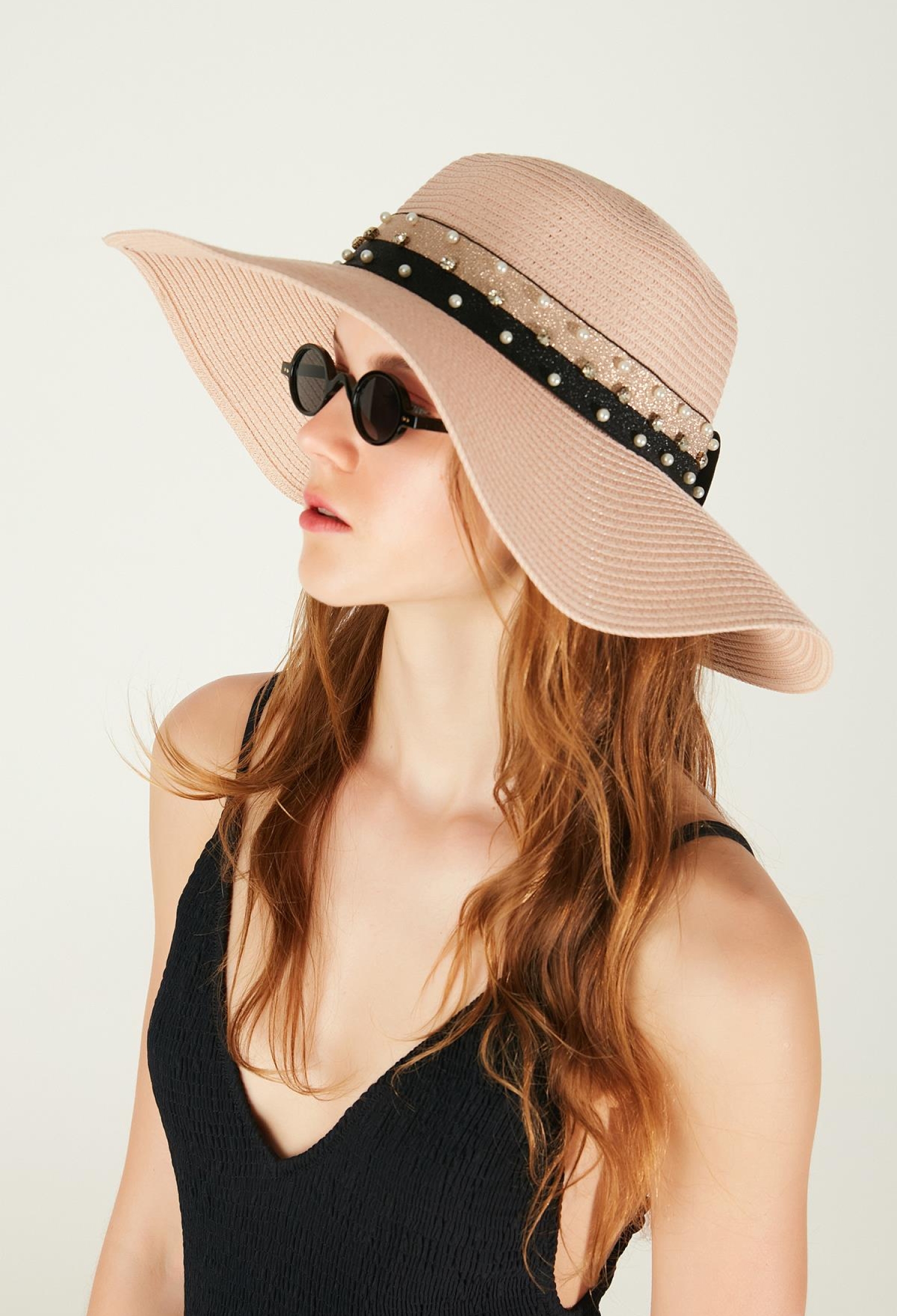 Powder Wide Straw Hat With Striped Stones - Brand: Axesoire - Women & Kids, Baby Clothes Wholesale - TheBS Women