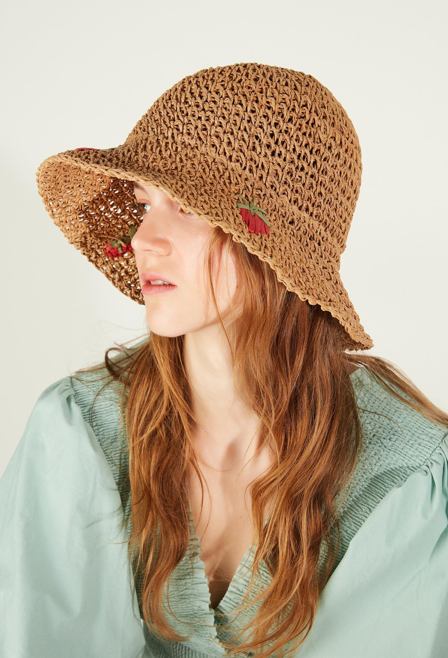 Hand Knitted Strawberry Embroidered Straw Hat - Brand: Axesoire - Women & Kids, Baby Clothes Wholesale - TheBS Women