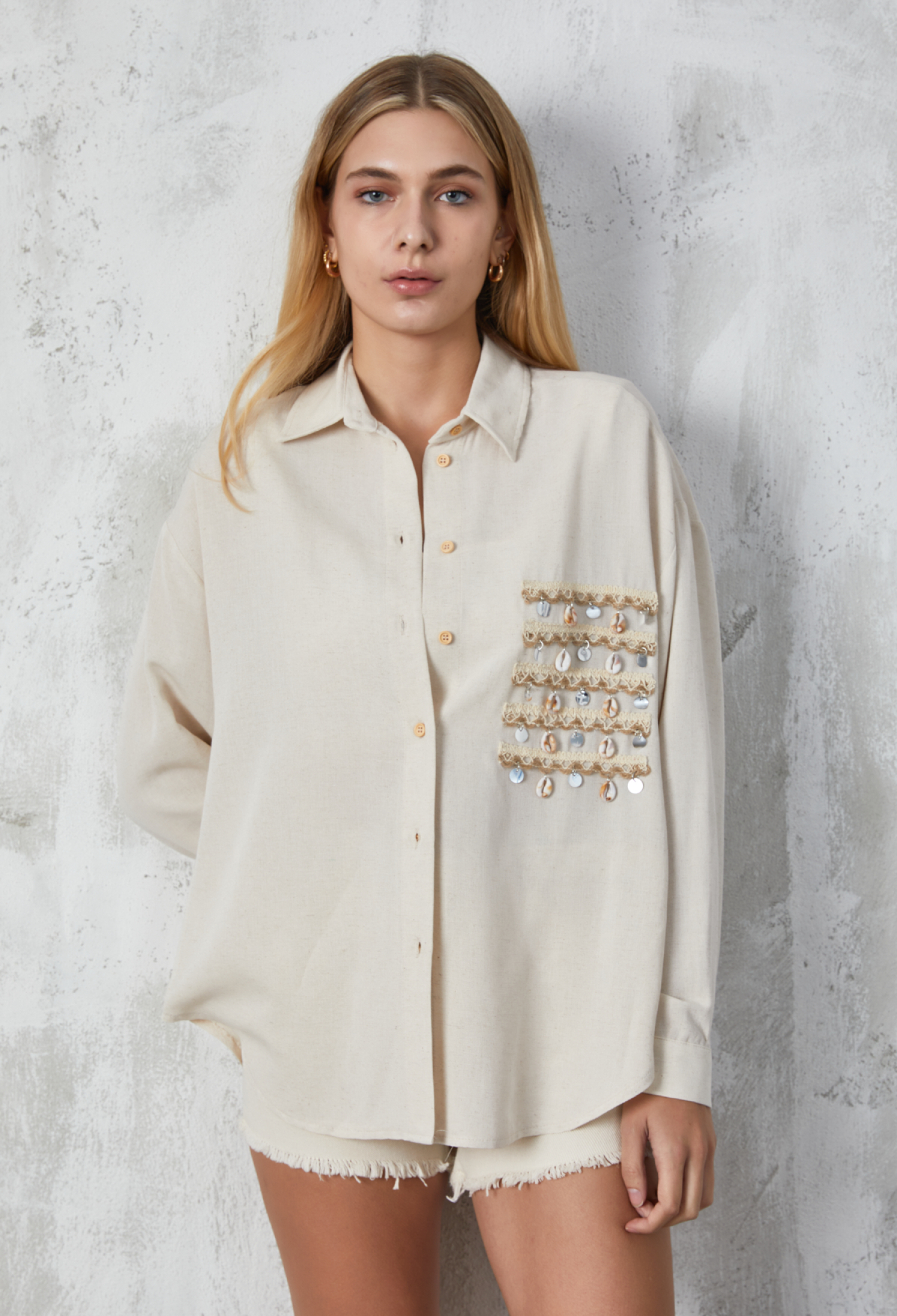 Oversize Linen Shirt With Natur Accessories - Brand: First Angels - Women & Kids, Baby Clothes Wholesale - TheBS Women