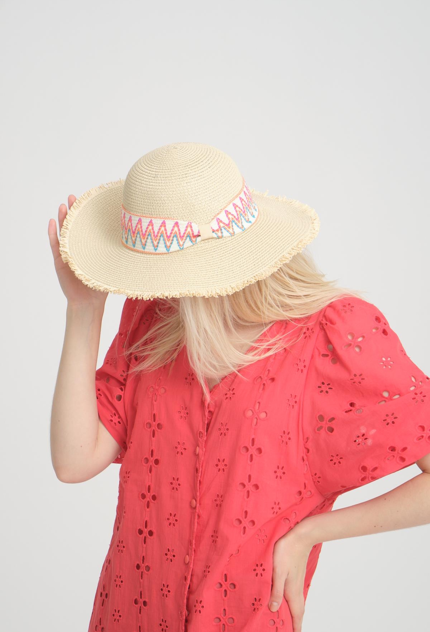 Zigzag Striped Fringed Wide Straw Hat - Brand: Axesoire - Women & Kids, Baby Clothes Wholesale - TheBS Women