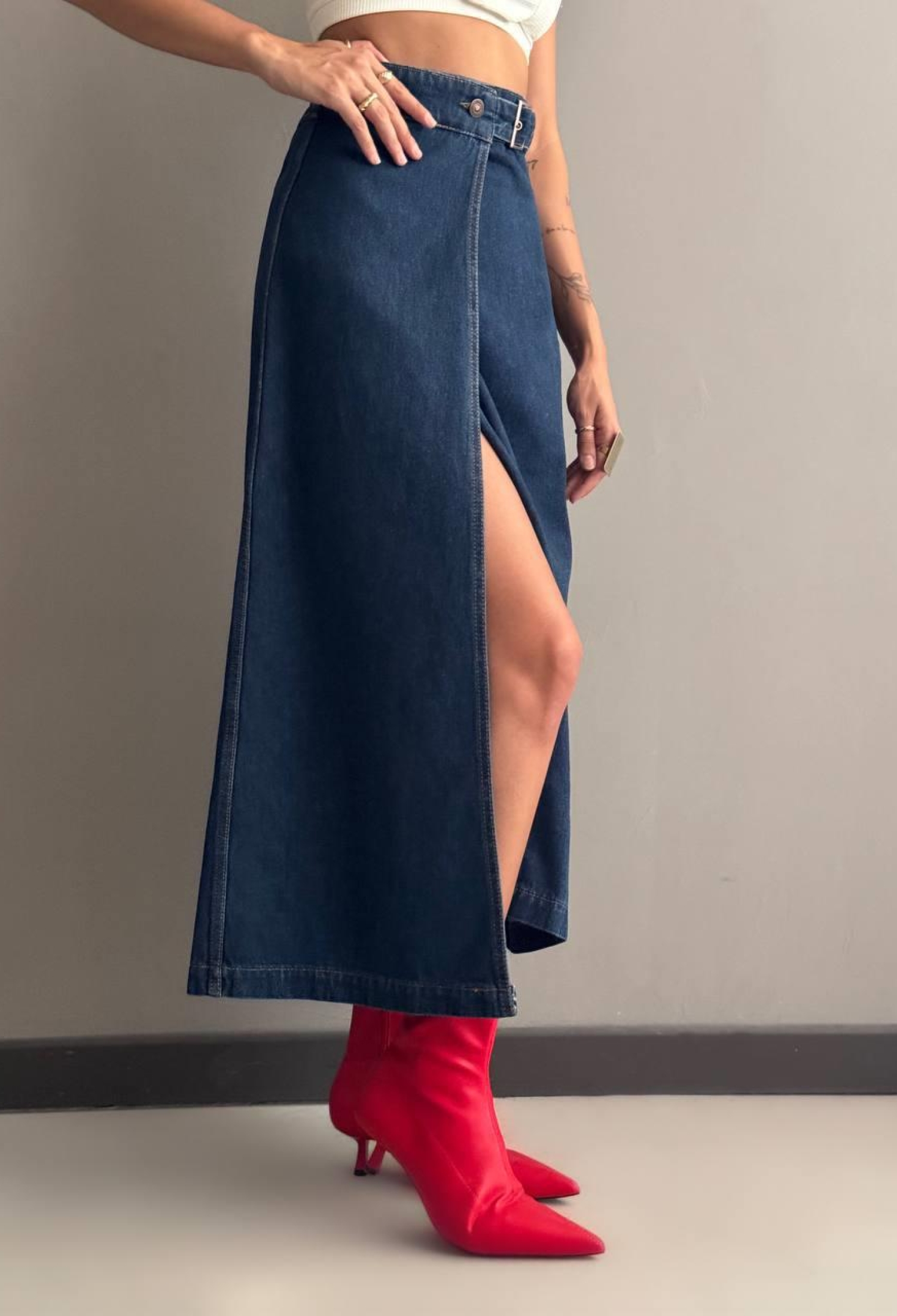 Slit Detailed Ankle Length Dark Blue Skirt - Brand: LACARINO - Women & Kids, Baby Clothes Wholesale - TheBS Women