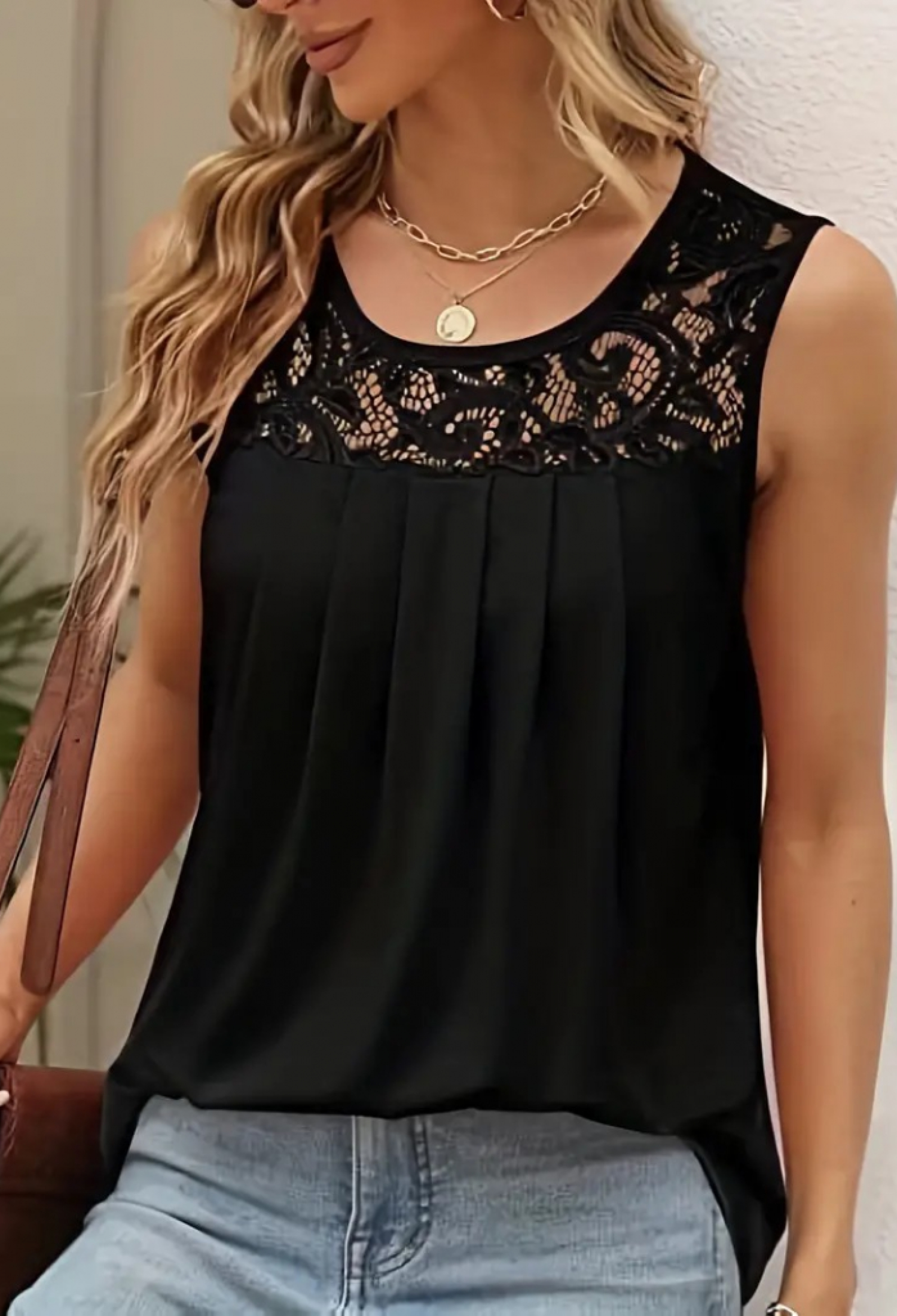 Women's Strappy Round Neck Lace Detailed Viscose Blouse - Brand: Janes - Women & Kids, Baby Clothes Wholesale - TheBS Women