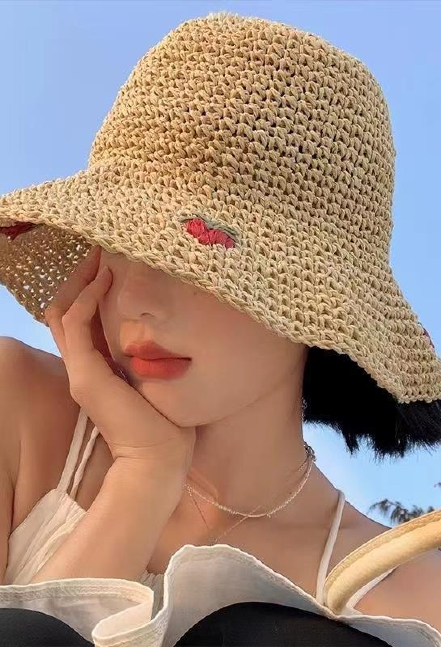 Hand Knitted Strawberry Embroidered Straw Hat - Brand: Axesoire - Women & Kids, Baby Clothes Wholesale - TheBS Women