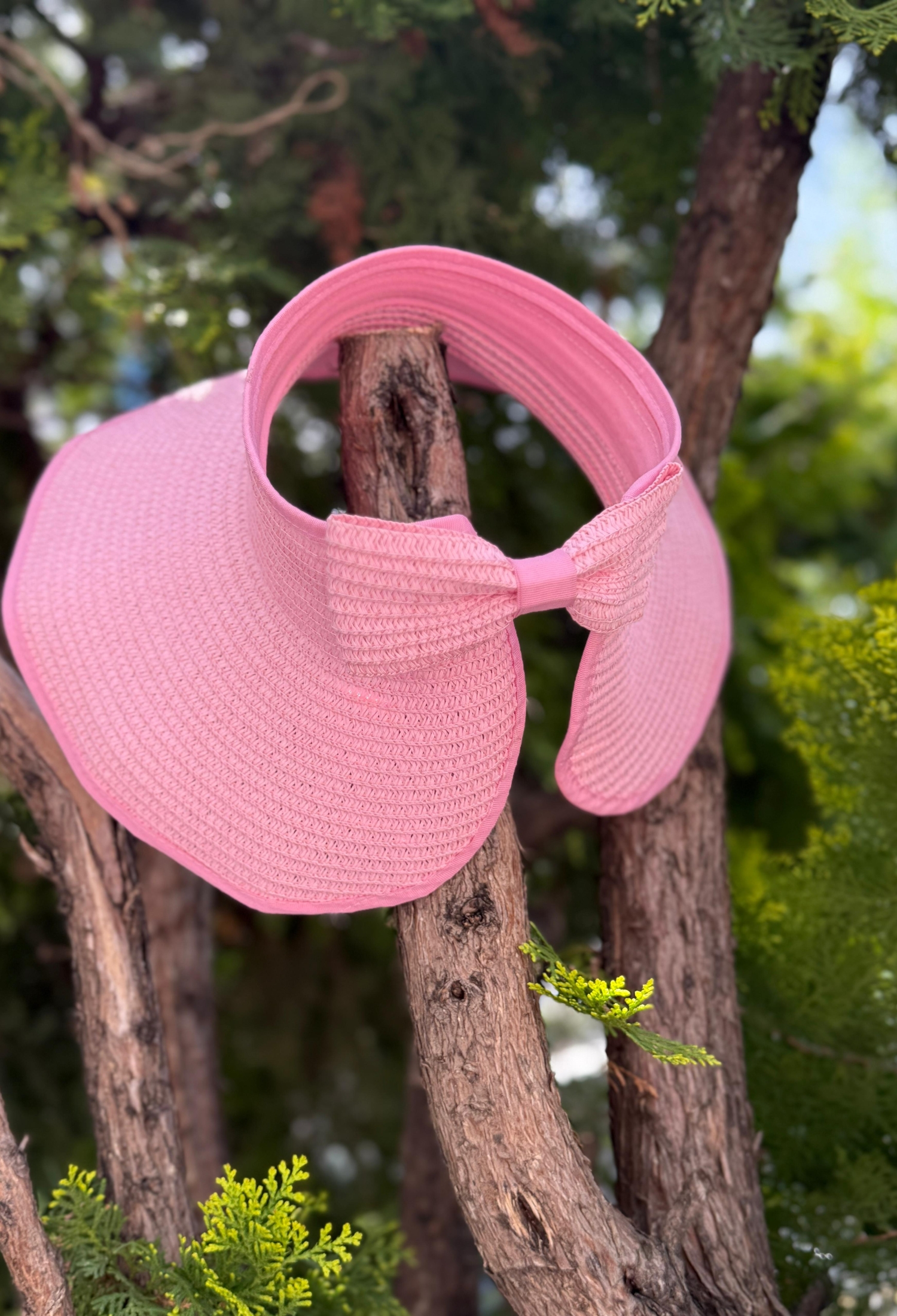 Wide Top Open Straw Visor Hat With Bow - Brand: Axesoire - Women & Kids, Baby Clothes Wholesale - TheBS Women