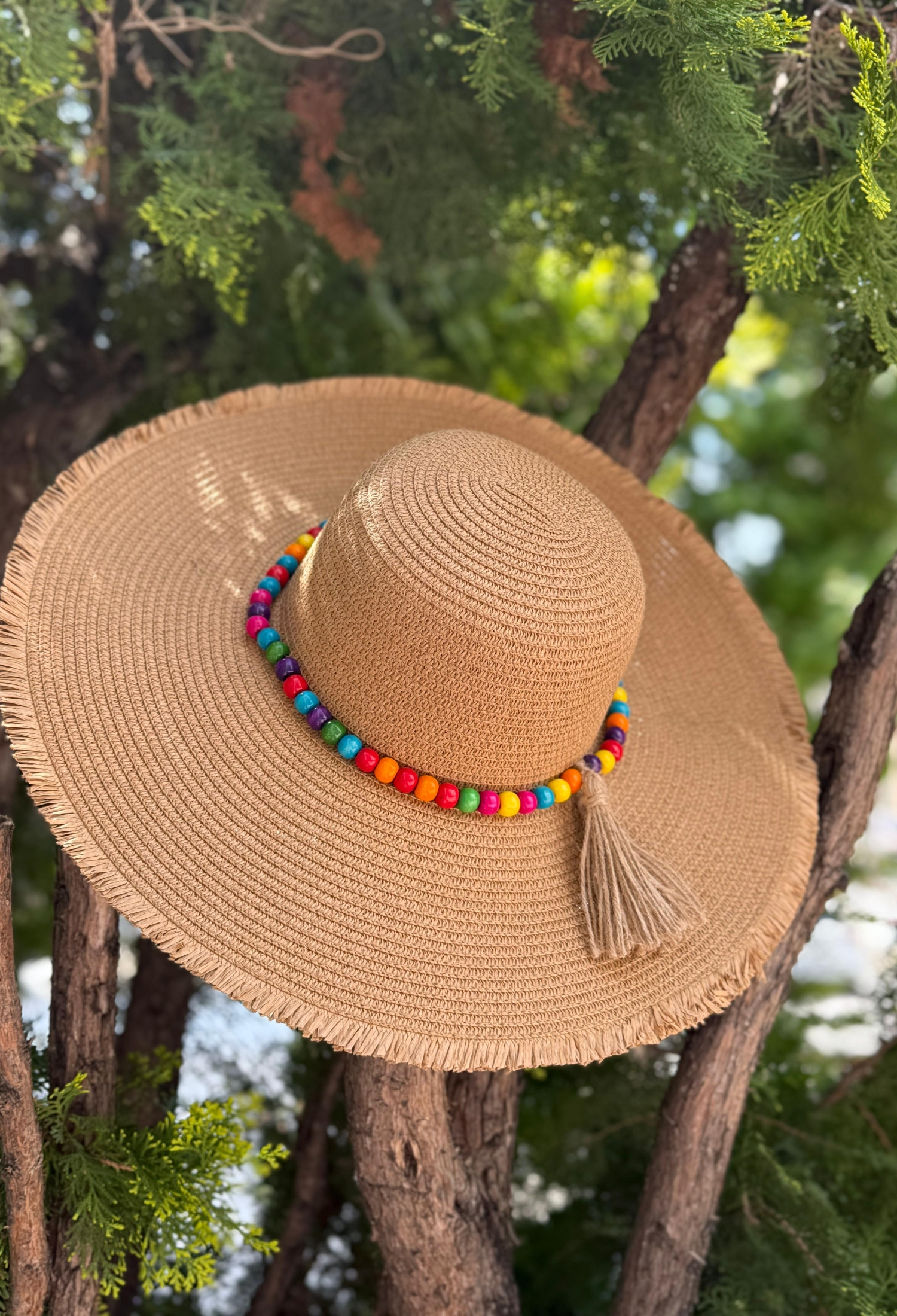 Bead Stone Accessory Fringed Wide Straw Hat - Brand: Axesoire - Women & Kids, Baby Clothes Wholesale - TheBS Women