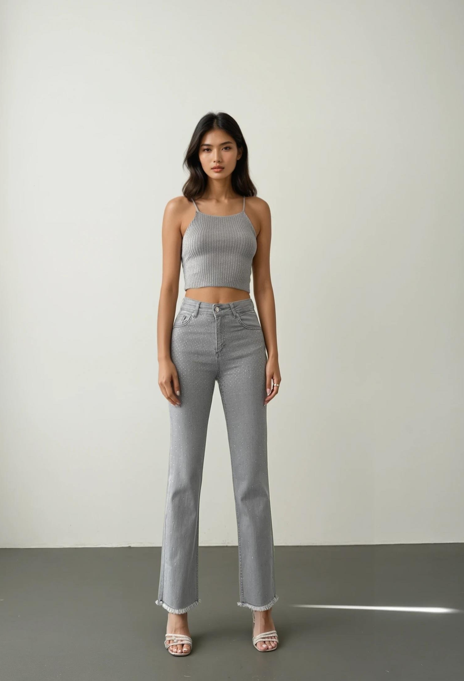 High Waist Leg Tassel Gray Stone Detailed Jeans - Brand: LACARINO - Women & Kids, Baby Clothes Wholesale - TheBS Women