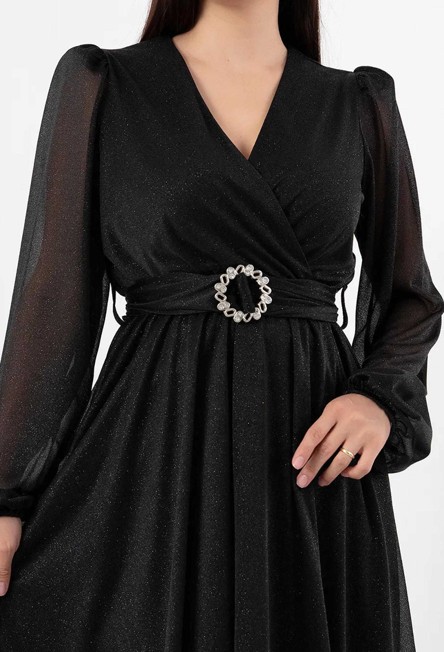 Elegant Wrap Dress With V-Neck And Long Sleeves - Brand: Mode Roy - Women & Kids, Baby Clothes Wholesale - TheBS Women