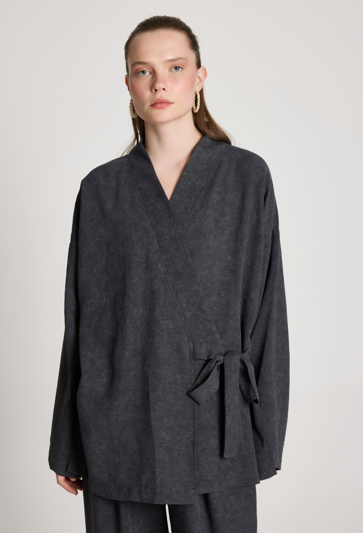 Black Kimono Oversized Tie Closure V-Neck - Brand: First Angels - Women & Kids, Baby Clothes Wholesale - TheBS Women