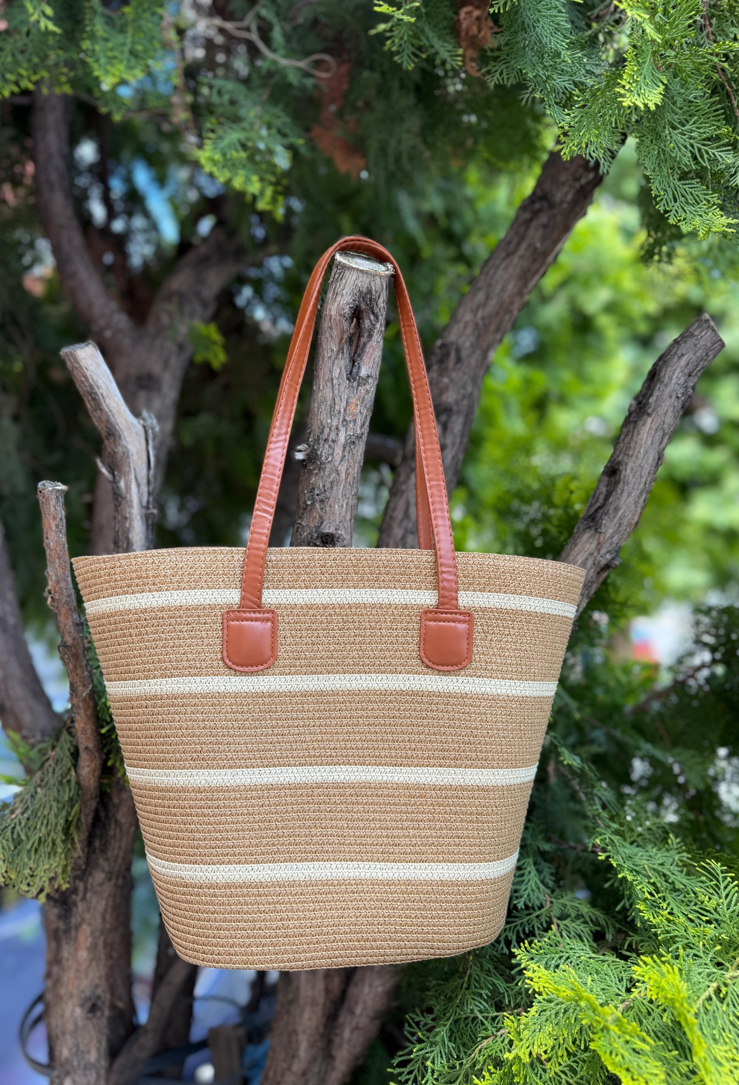 Striped Beige Straw Bag - Brand: Axesoire - Women & Kids, Baby Clothes Wholesale - TheBS Women