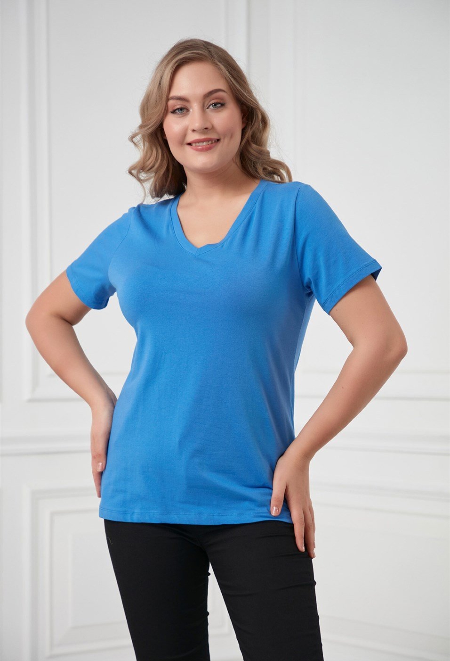 Blue Plus Size Casual Tshirt With V-Neck - Brand: RMG - Women & Kids, Baby Clothes Wholesale - TheBS Women