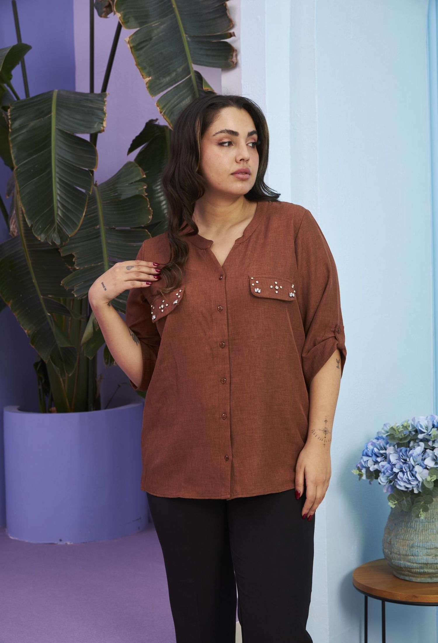 Casual Buttoned Shirt With 3/4 Sleeves - Brand: RMG - Women & Kids, Baby Clothes Wholesale - TheBS Women