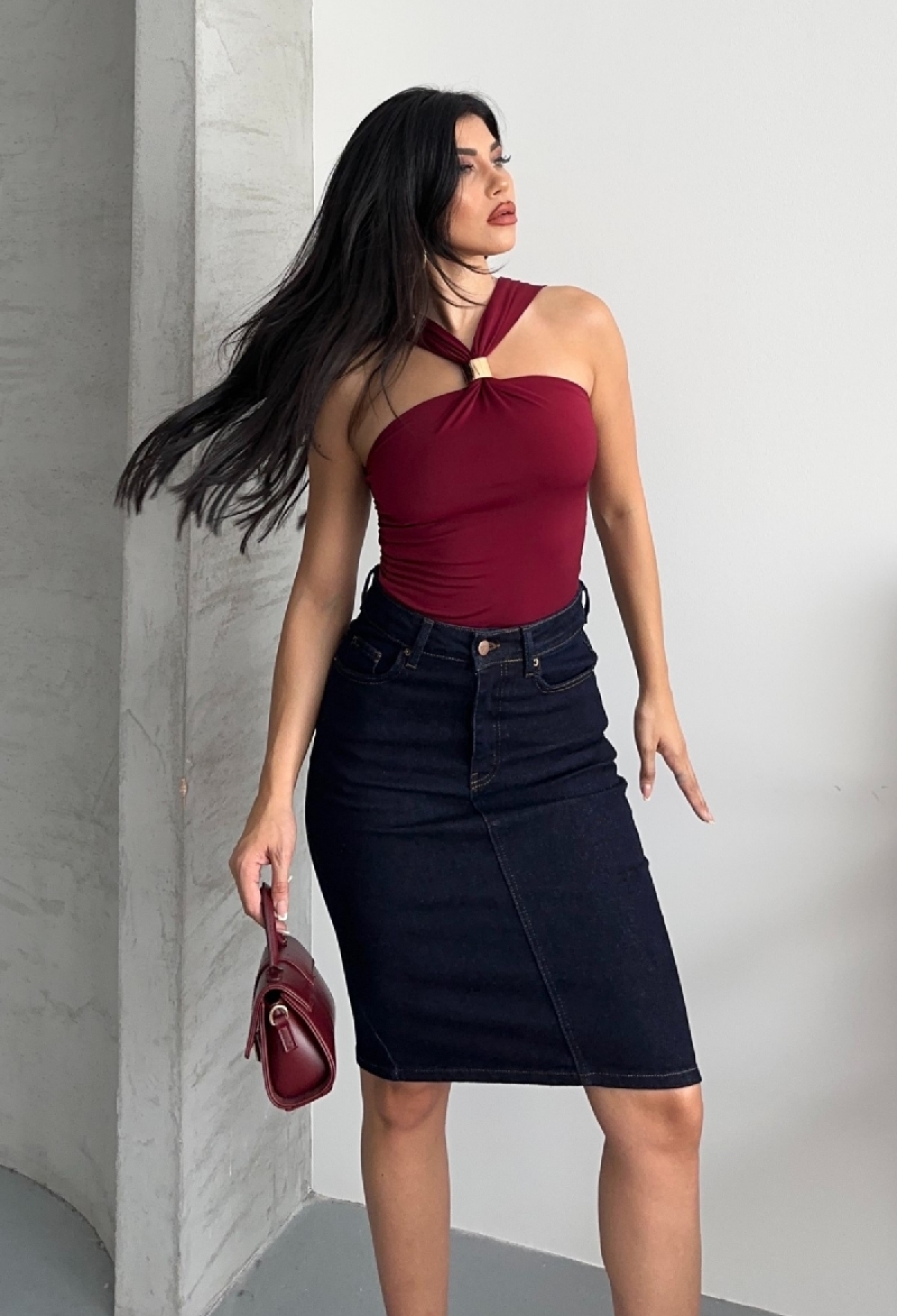 Blue Elegant Pencil Midi Skirt With Buttoned Closure - Brand: XLove - Women & Kids, Baby Clothes Wholesale - TheBS Women