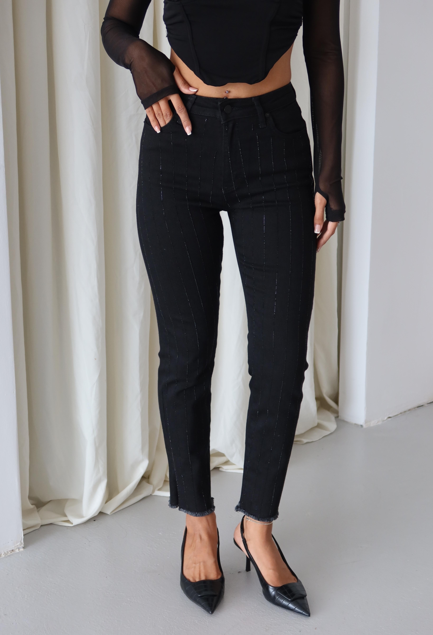 Striped Mom Jeans With Skinny Leg - Brand: LACARINO - Women & Kids, Baby Clothes Wholesale - TheBS Women