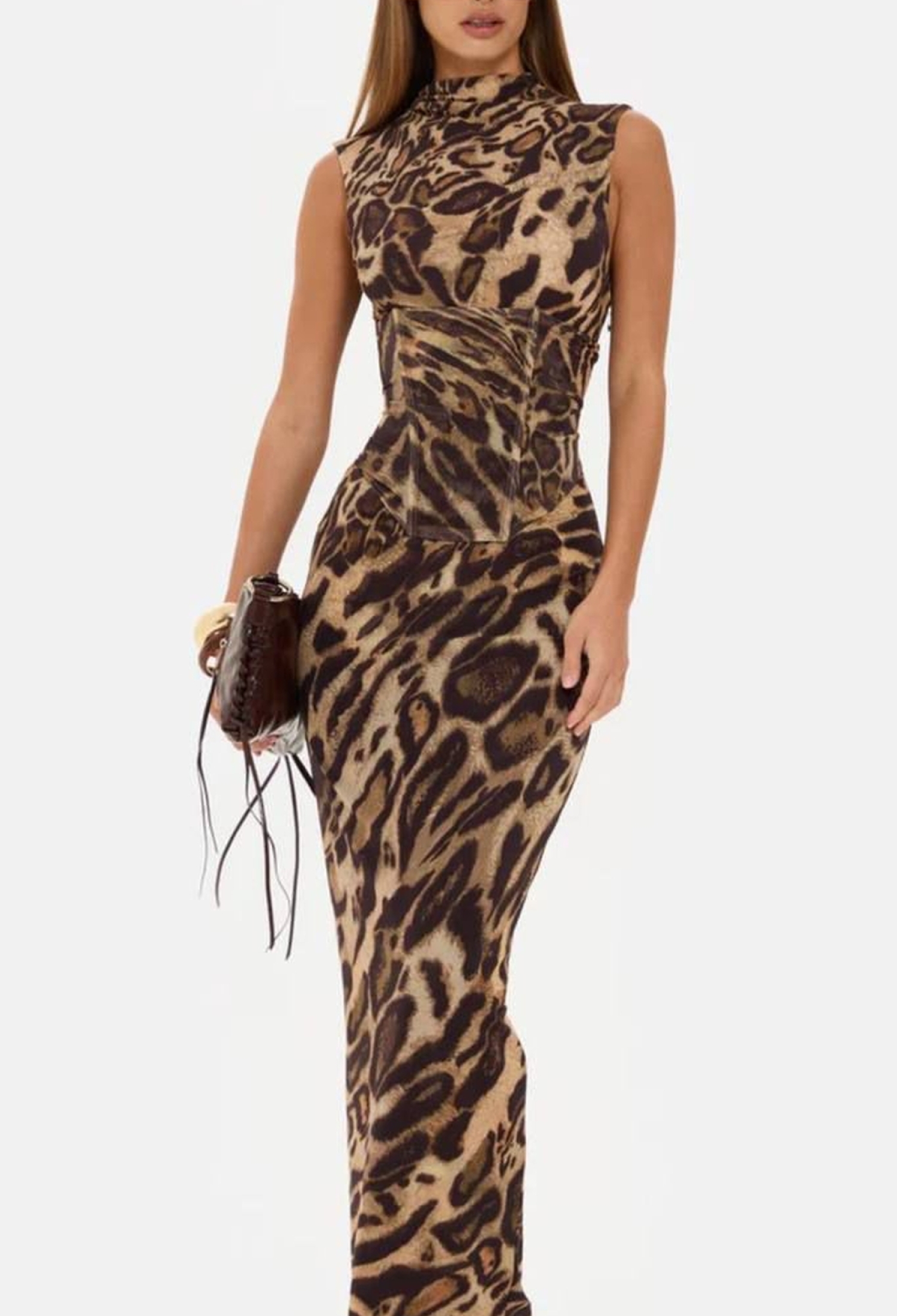 Brown Sleeveless Sheath Dress With Animal Print - Brand: My Jest Fashion - Women & Kids, Baby Clothes Wholesale - TheBS Women
