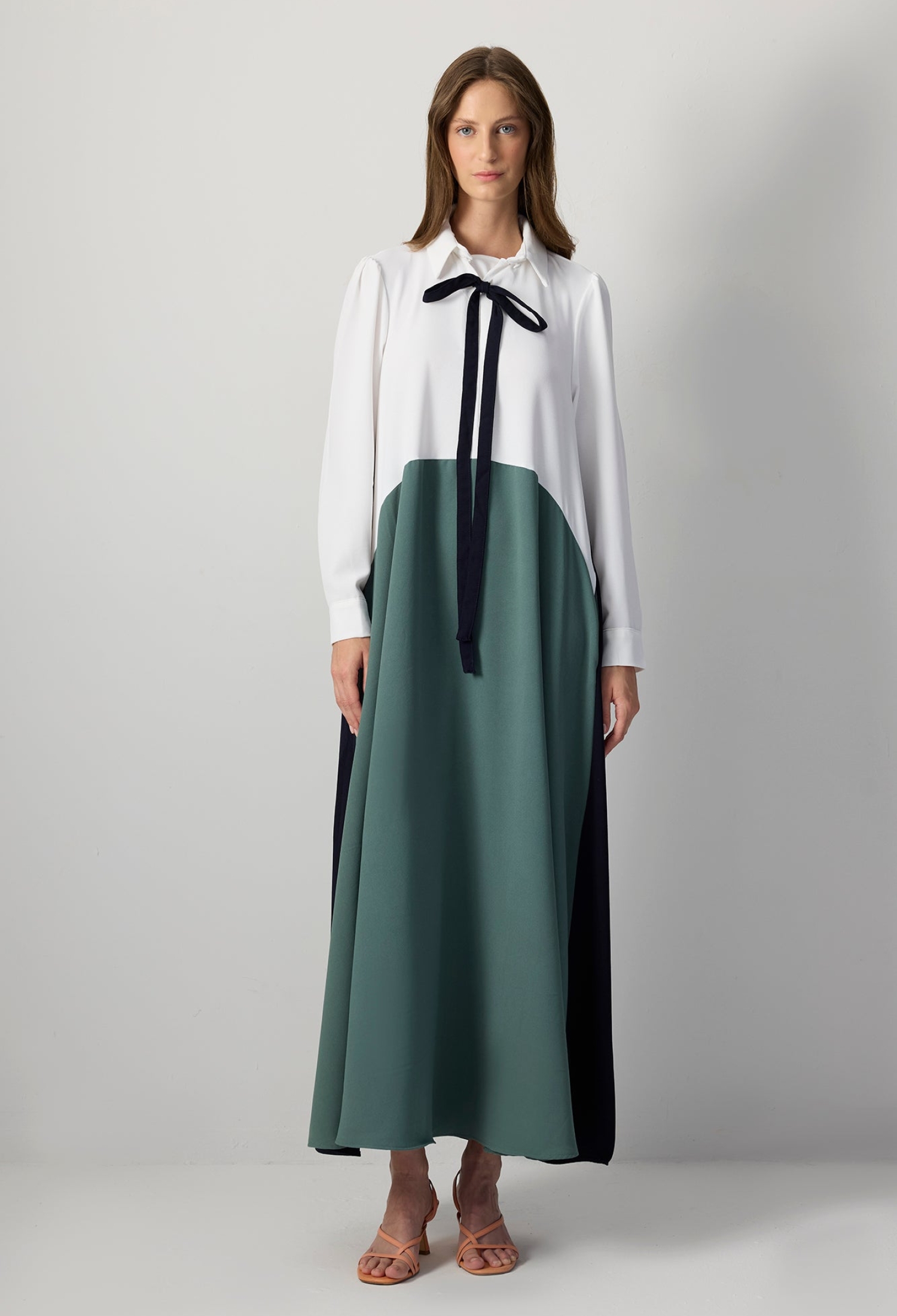 White Dress Color Block Maxi Shirt Shawl Collar - Brand: Touche Prive - Women & Kids, Baby Clothes Wholesale - TheBS Women