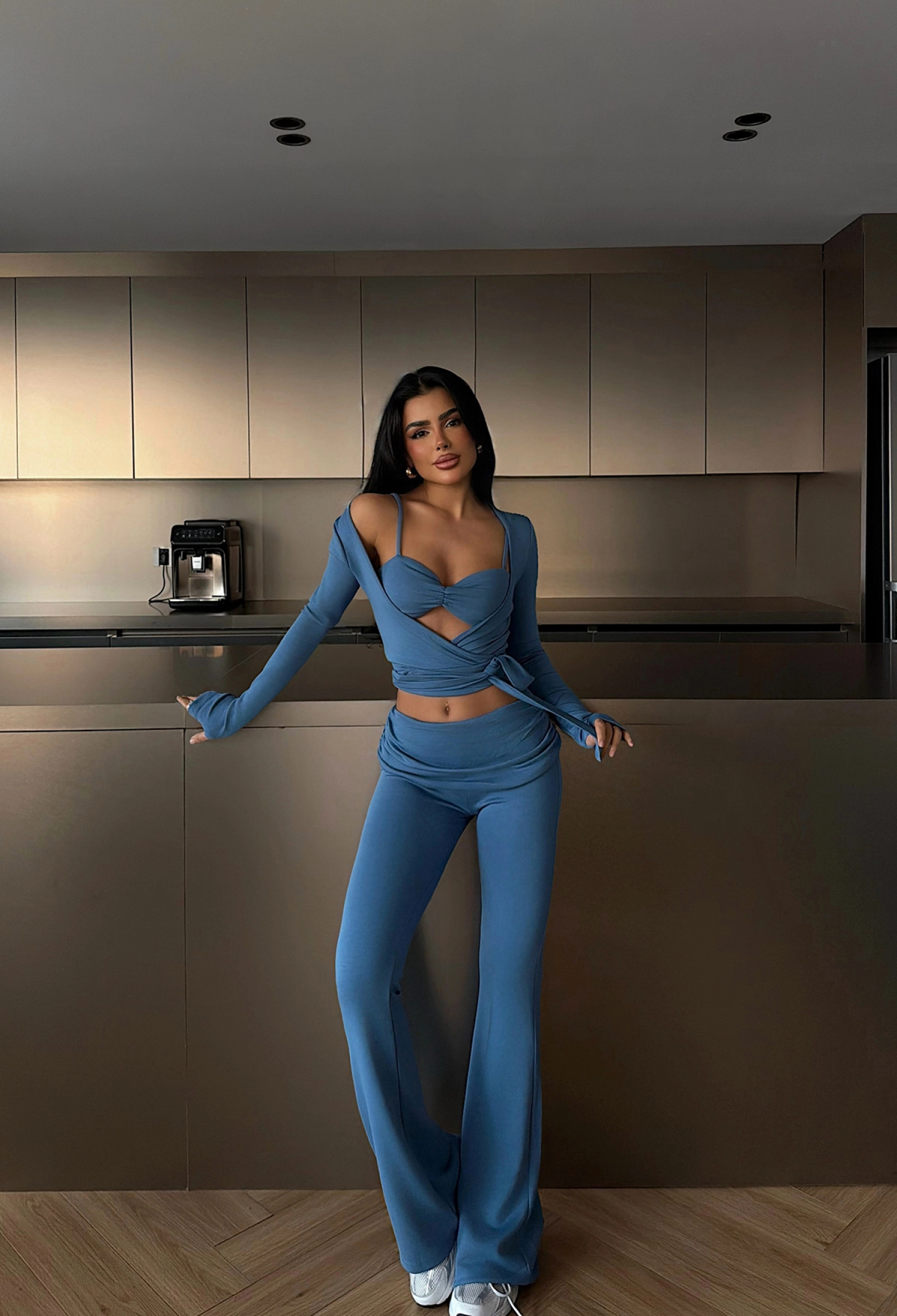 Blue Slim Fit Palazzo Set With Sweetheart Neck - Brand: EYYO ATELIER - Women & Kids, Baby Clothes Wholesale - TheBS Women