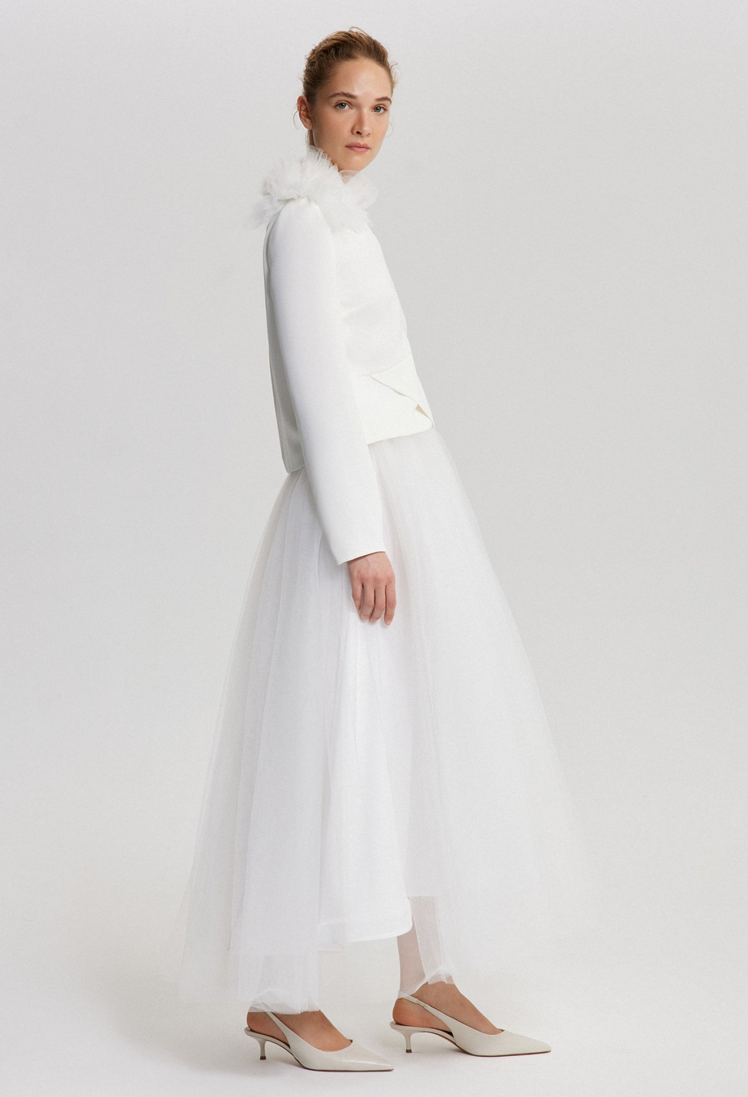 White Elegant Slim Fit Blouse With Long Sleeves - Brand: Touche Prive - Women & Kids, Baby Clothes Wholesale - TheBS Women