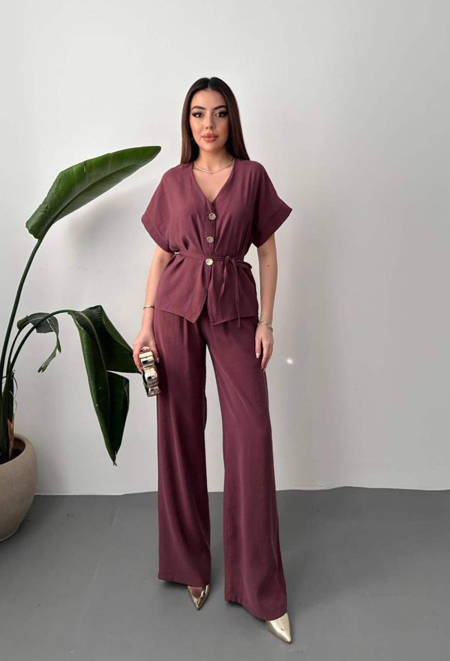 Claret Red Elegant Palazzo Set - Brand: Elisa - Women & Kids, Baby Clothes Wholesale - TheBS Women