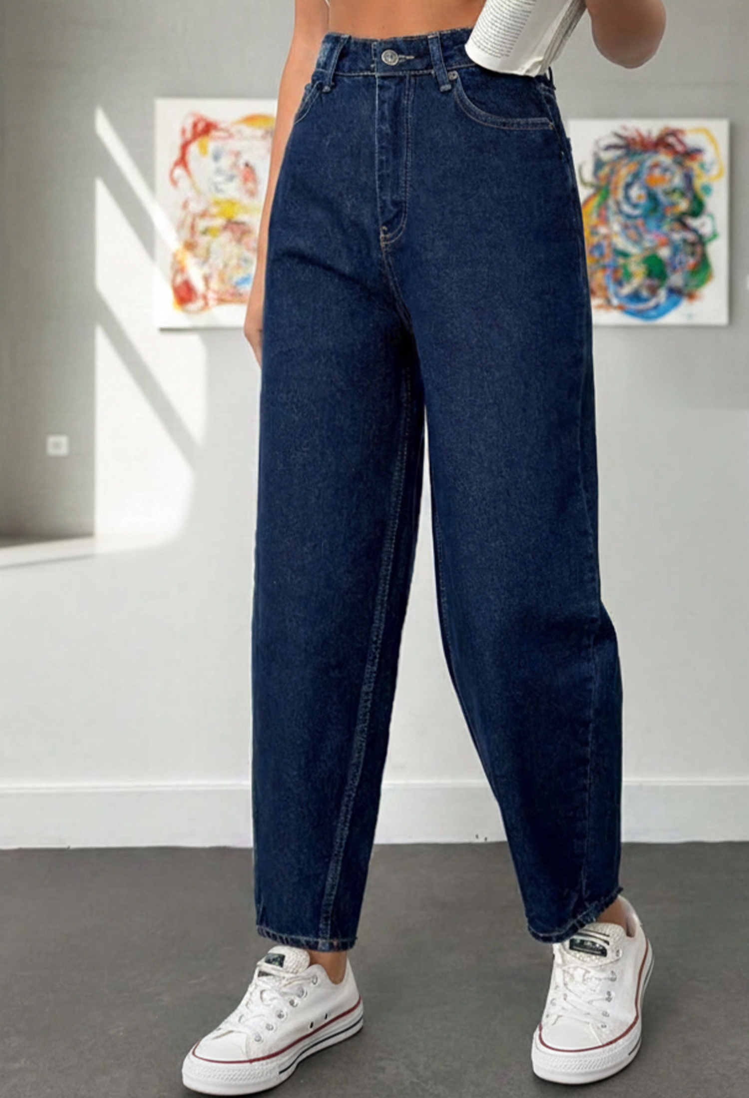 Blue Mom Pants High Waist Straight Leg Long - Brand: Lustrin - Women & Kids, Baby Clothes Wholesale - TheBS Women