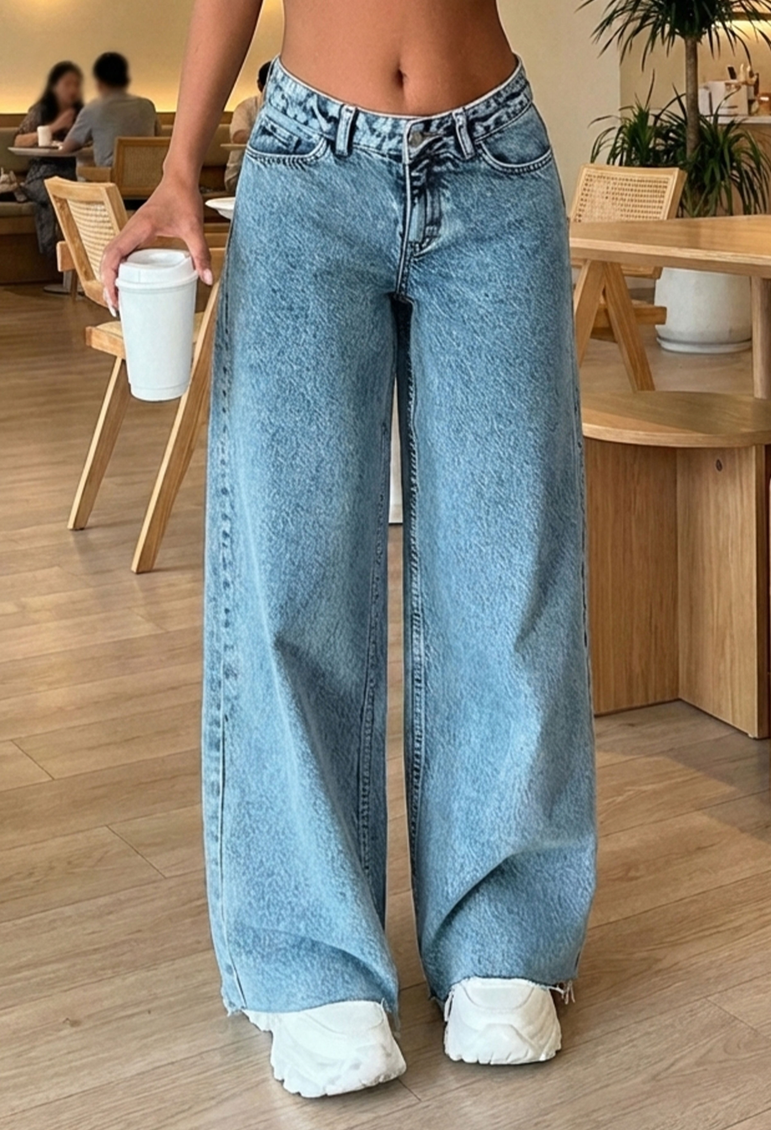 Blue Wide Leg Mom Pants High Waist Buttoned - Brand: Lustrin - Women & Kids, Baby Clothes Wholesale - TheBS Women