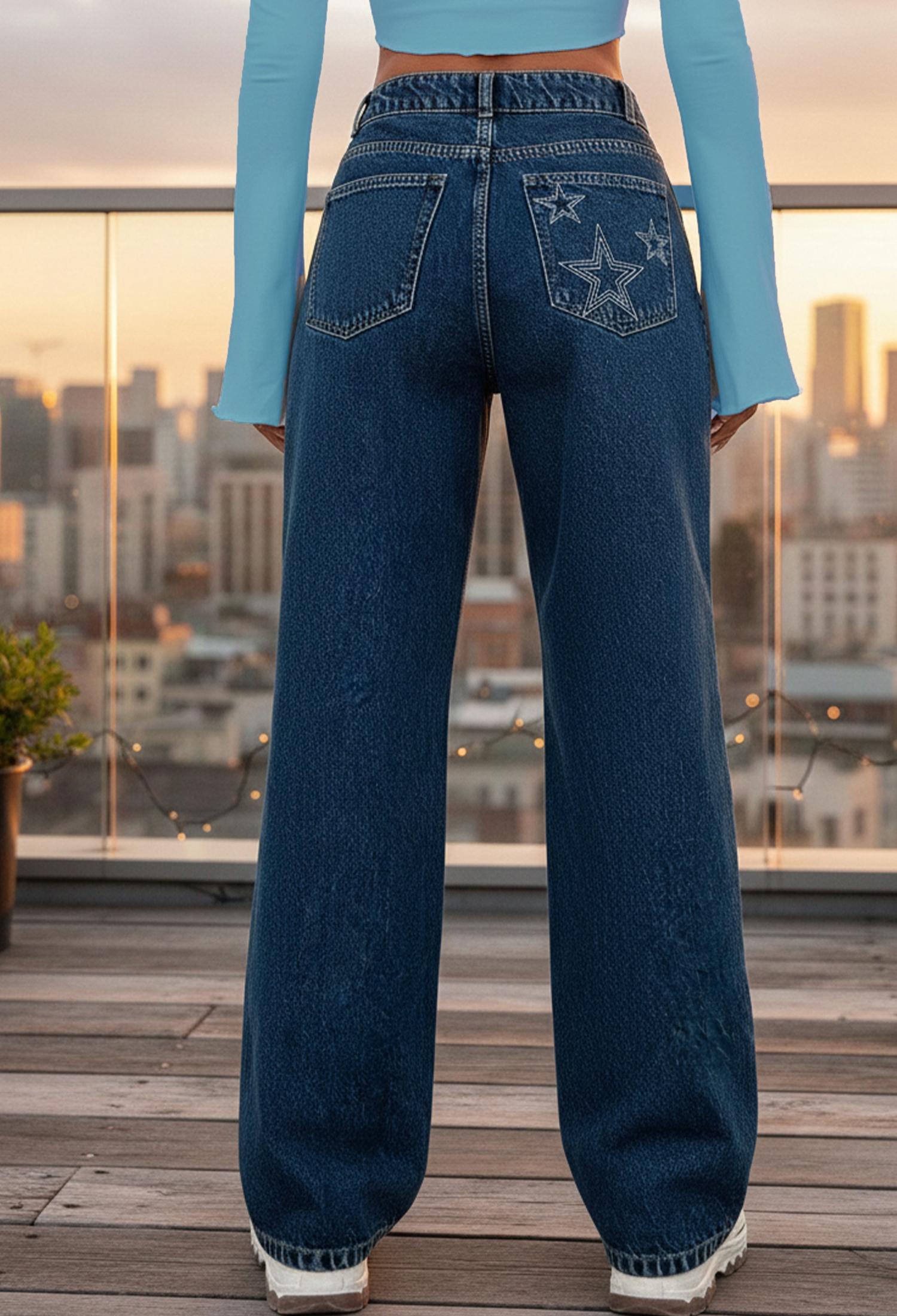 Blue Mom Pants High Waist Wide Leg Buttoned - Brand: Lustrin - Women & Kids, Baby Clothes Wholesale - TheBS Women