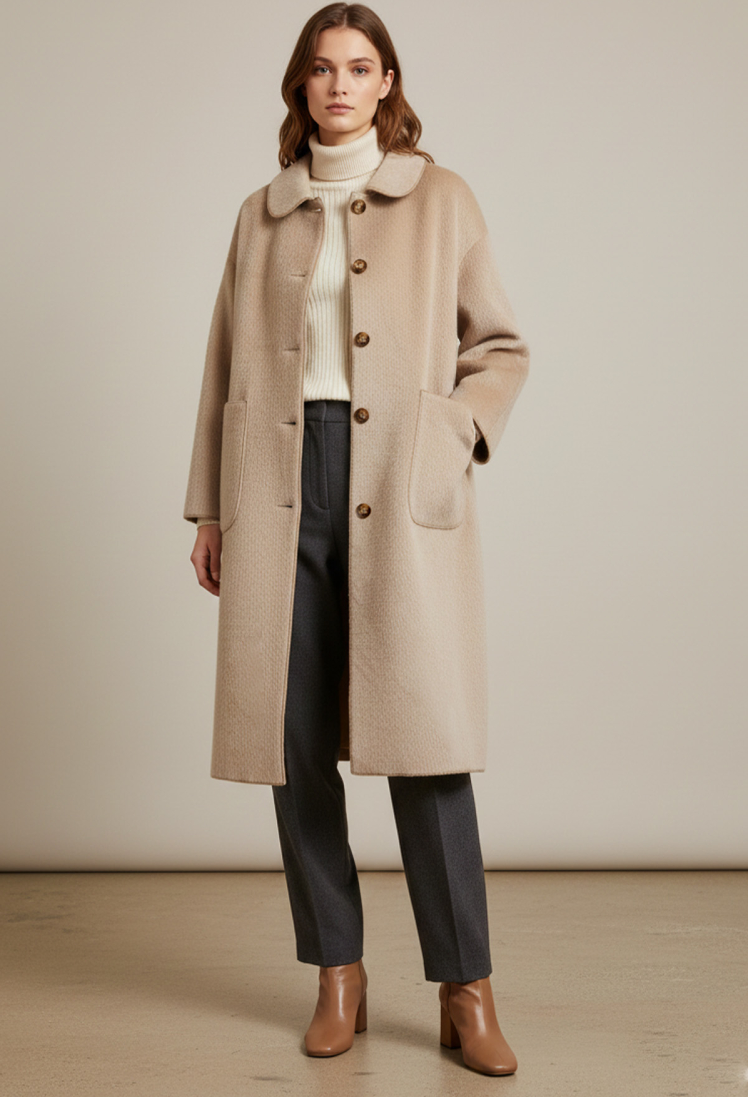 Beige Single-Breasted Long Coat With Button Closure - Brand: Puane - Women & Kids, Baby Clothes Wholesale - TheBS Women