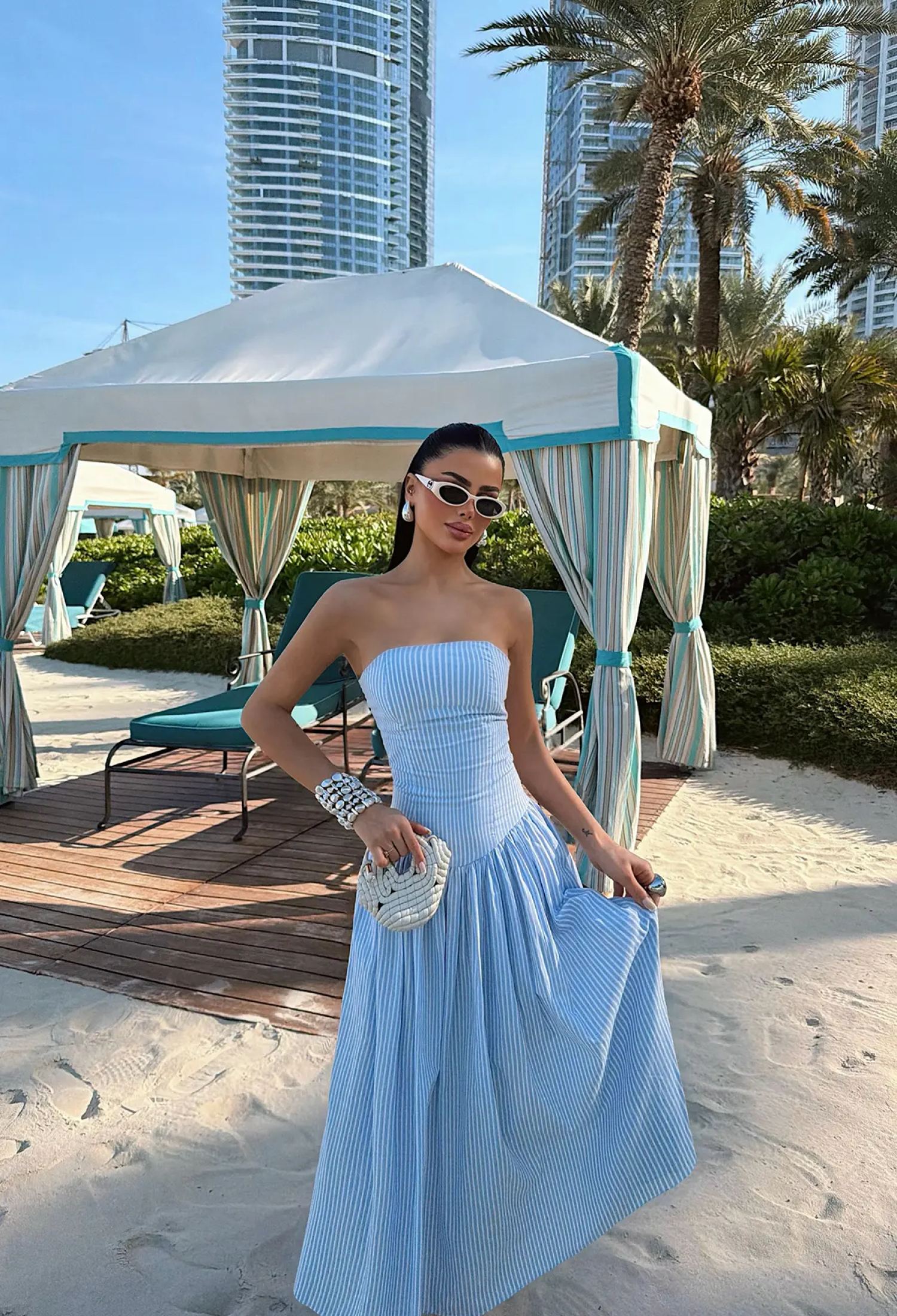 Strapless A-Line Maxi Dress With Stripes - Brand: EYYO ATELIER - Women & Kids, Baby Clothes Wholesale - TheBS Women