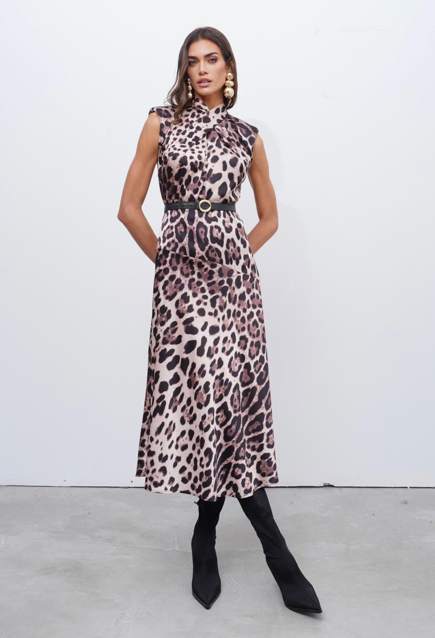 Elegant Brown A-Line Leopard Print Dress - Brand: Cream Rouge - Women & Kids, Baby Clothes Wholesale - TheBS Women