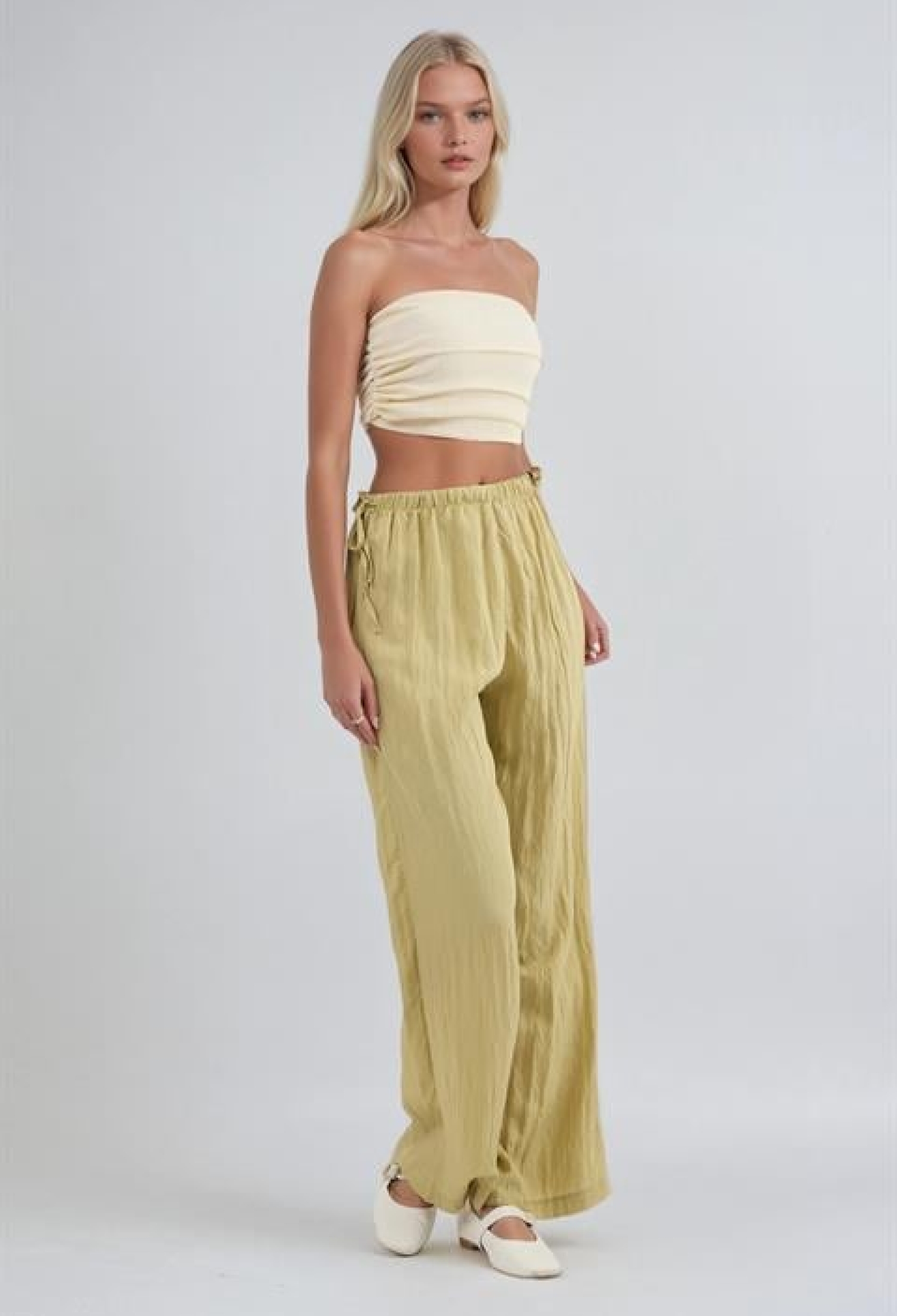 Khaki Palazzo Pants With Drawstring Closure - Brand: Sobe Istanbul - Women & Kids, Baby Clothes Wholesale - TheBS Women