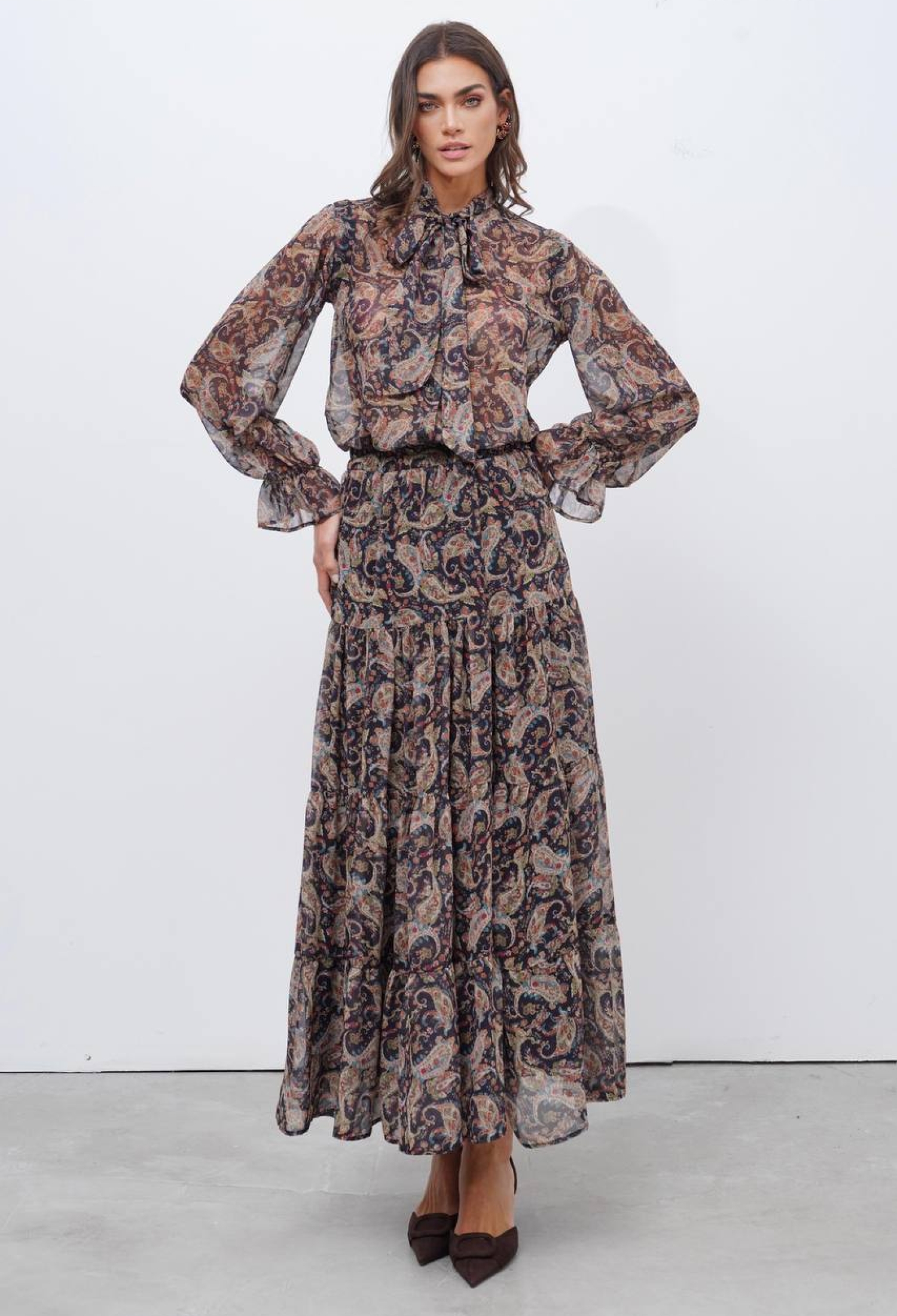 Brown Ethnic Layered Maxi Skirt - Brand: Cream Rouge - Women & Kids, Baby Clothes Wholesale - TheBS Women