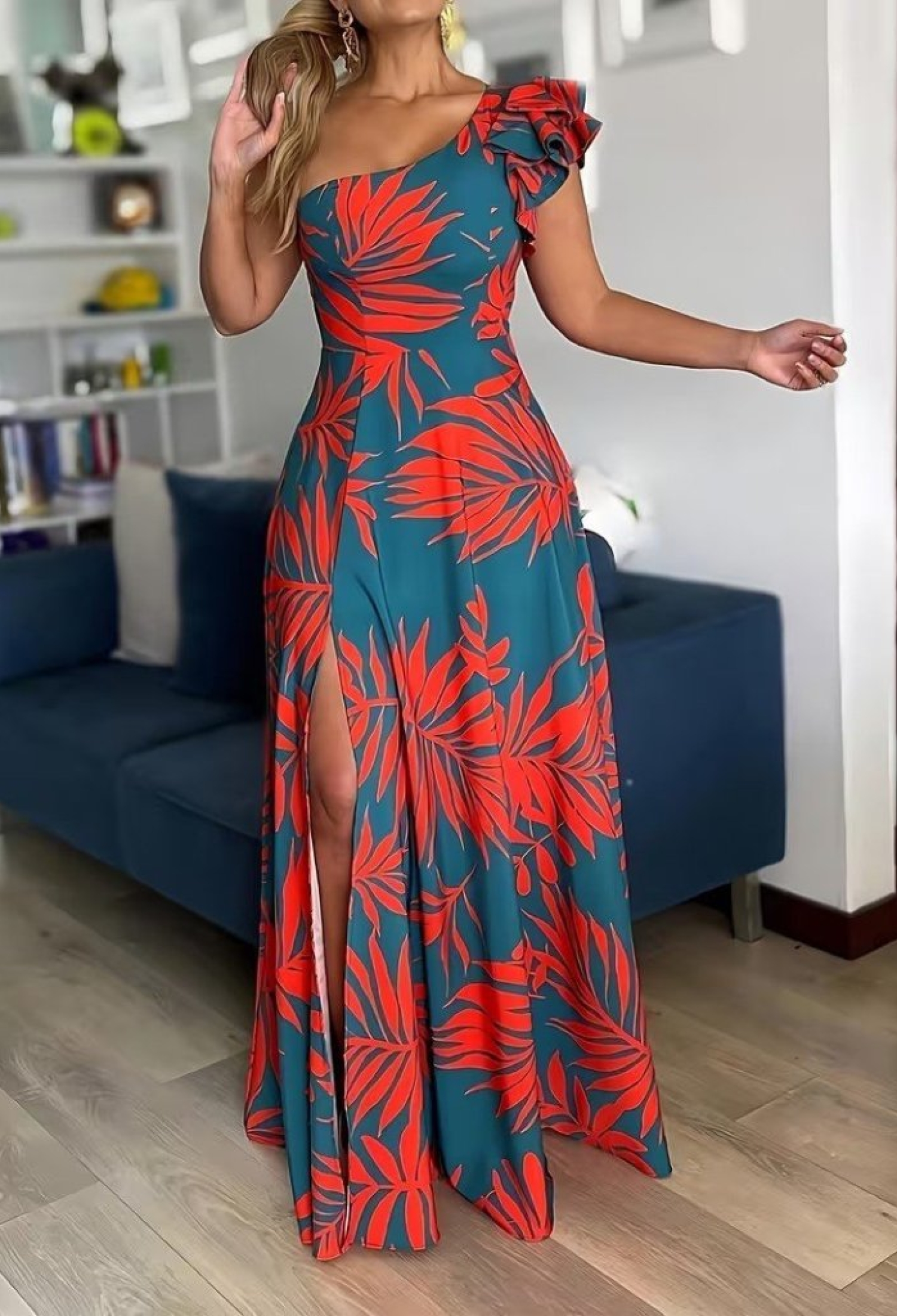 Blue A-Line Dress With Tropical Ruffle Sleeves - Brand: Janes - Women & Kids, Baby Clothes Wholesale - TheBS Women