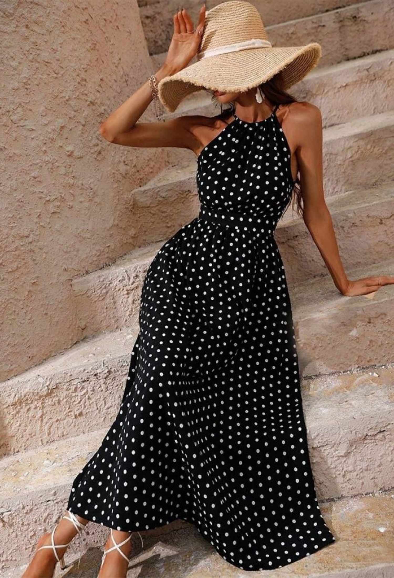 Black Polka Dot A-Line Halter Neck Dress - Brand: Janes - Women & Kids, Baby Clothes Wholesale - TheBS Women