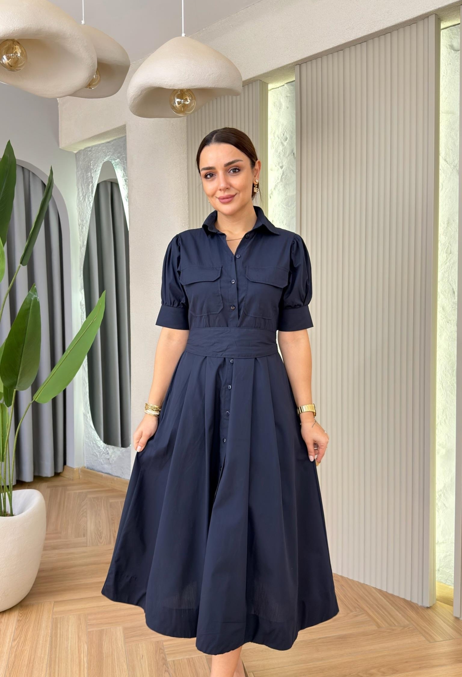 Elegant Puff Sleeve Shirt Dress - Brand: Cream Rouge - Women & Kids, Baby Clothes Wholesale - TheBS Women