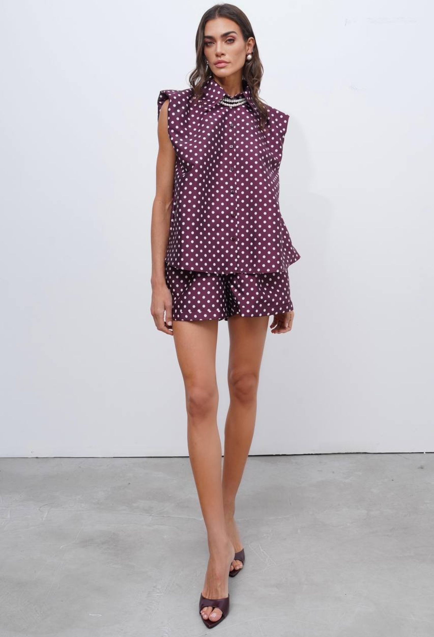 Claret Red Polka Dot Vintage Shirt - Brand: Cream Rouge - Women & Kids, Baby Clothes Wholesale - TheBS Women