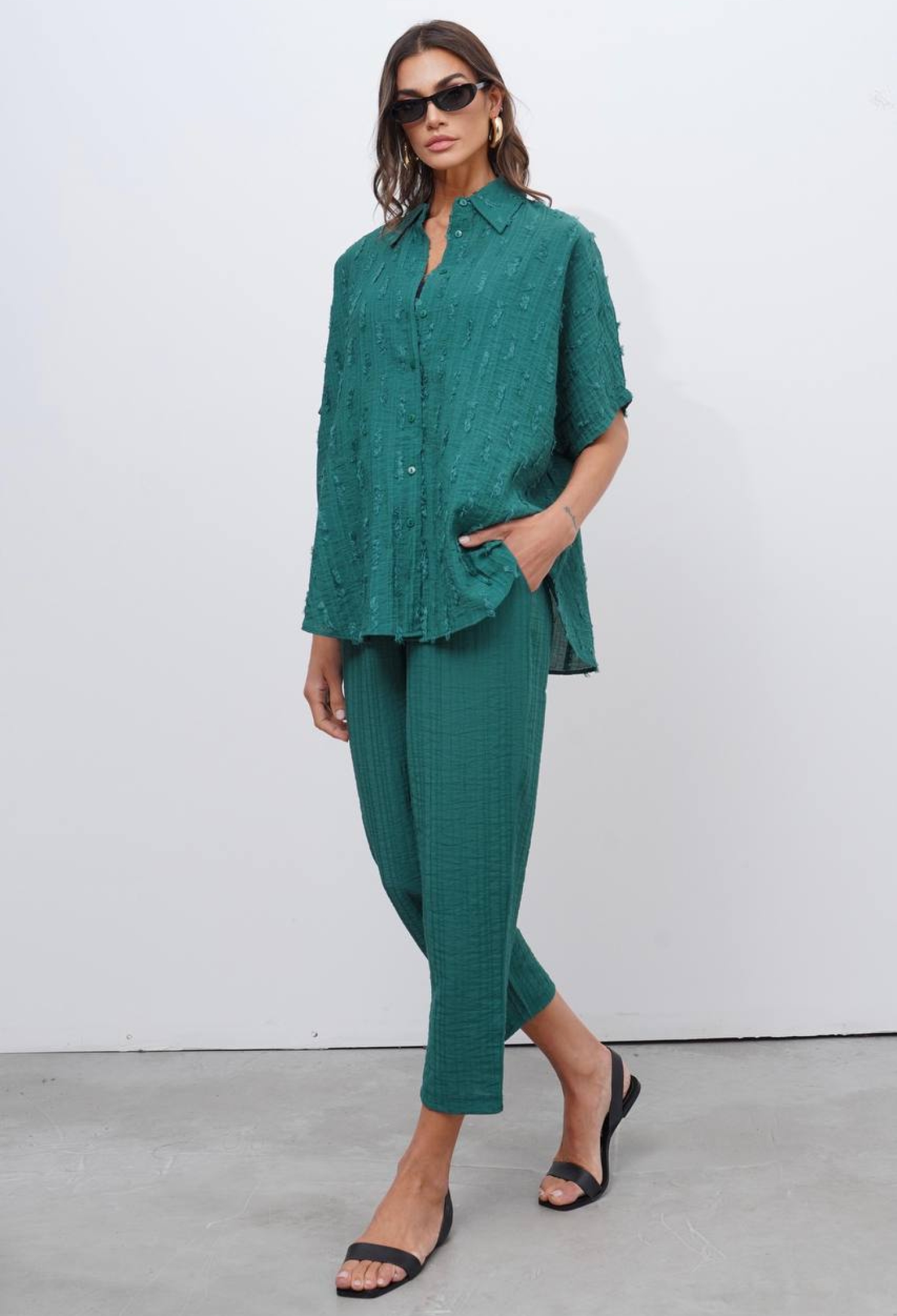 Green Casual Oversized Buttoned Shirt - Brand: Cream Rouge - Women & Kids, Baby Clothes Wholesale - TheBS Women