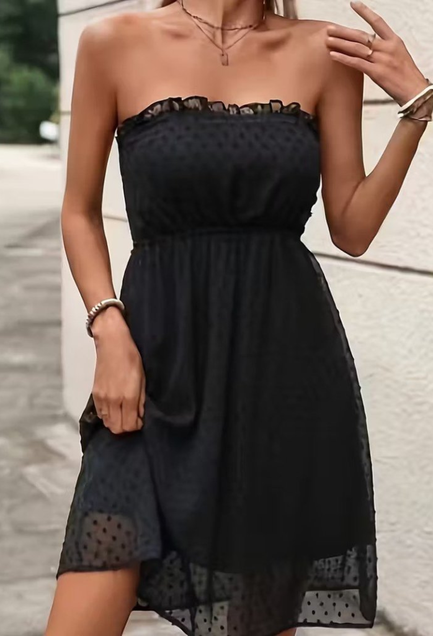 Black Polka Dot Strapless Bandeau Dress - Brand: Janes - Women & Kids, Baby Clothes Wholesale - TheBS Women