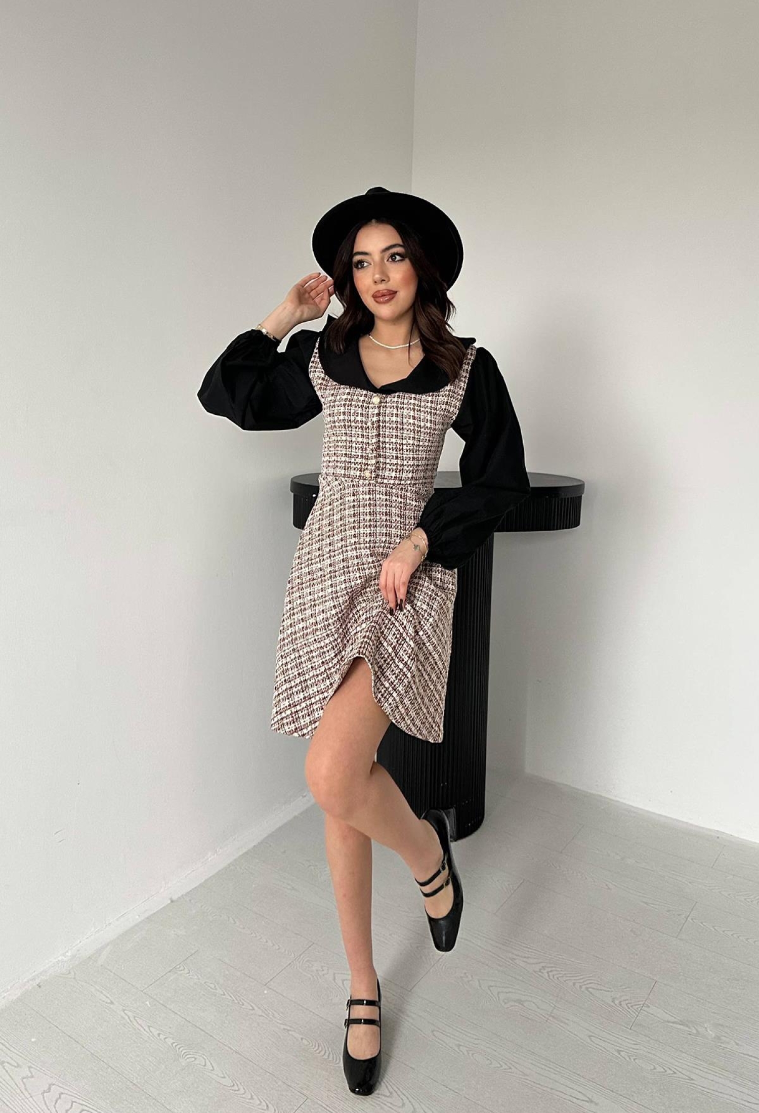Black Fit And Flare Dress With Puff Sleeves - Brand: Elisa - Women & Kids, Baby Clothes Wholesale - TheBS Women